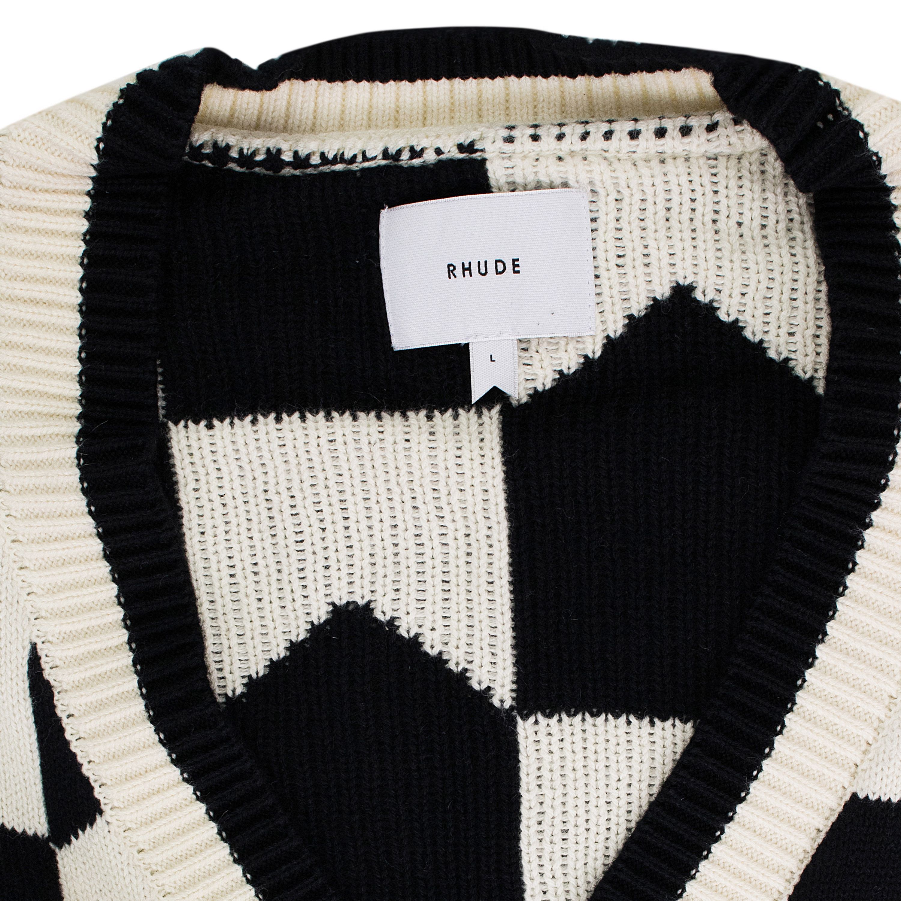 Rhude BLACK/CREAM CHEVRON CHECKERED KNIT CARDIGAN SIZE L