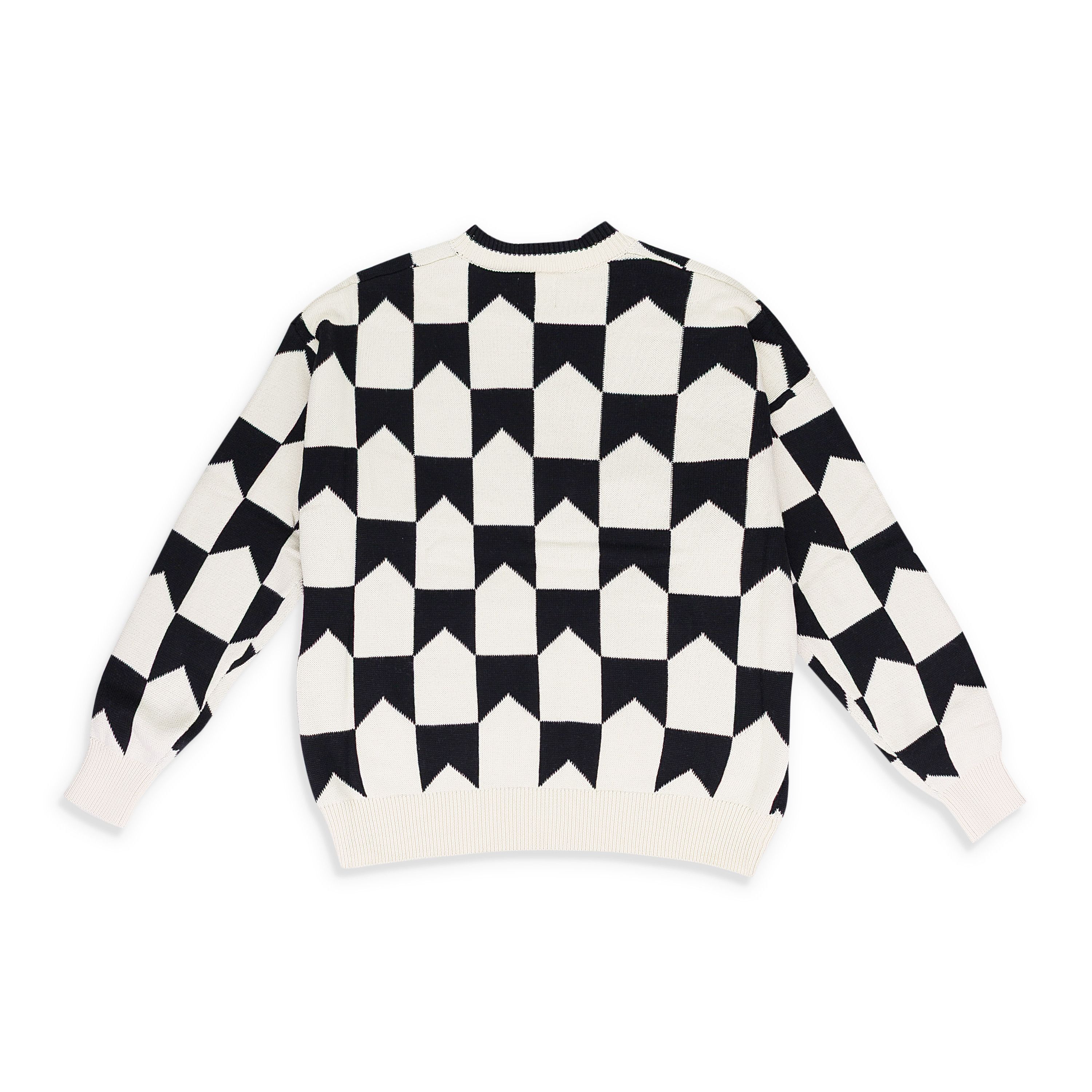 Rhude BLACK/CREAM CHEVRON CHECKERED KNIT CARDIGAN SIZE L