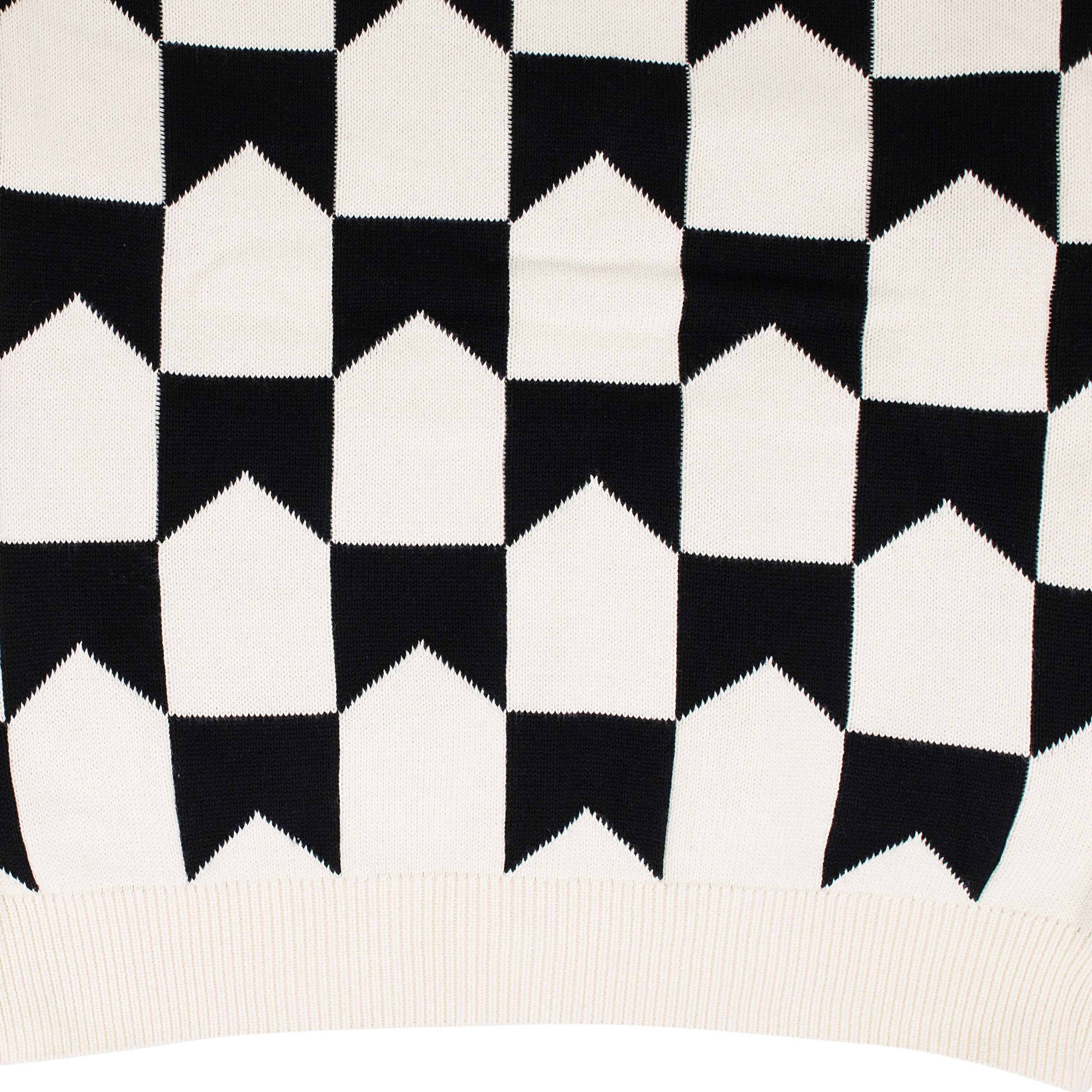 Rhude BLACK/CREAM CHEVRON CHECKERED KNIT CARDIGAN SIZE L
