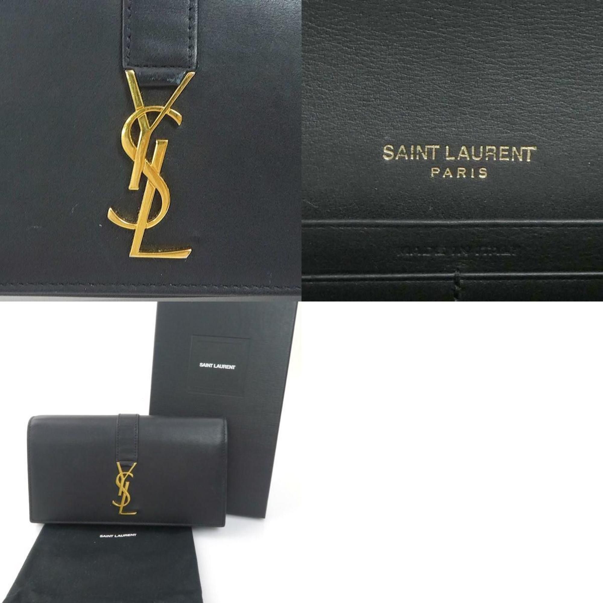 Yves Saint Laurent Yves Saint Laurent SAINT LAURENT long wallet leather black gold women's h31722a Size ONE SIZE - 5 Thumbnail