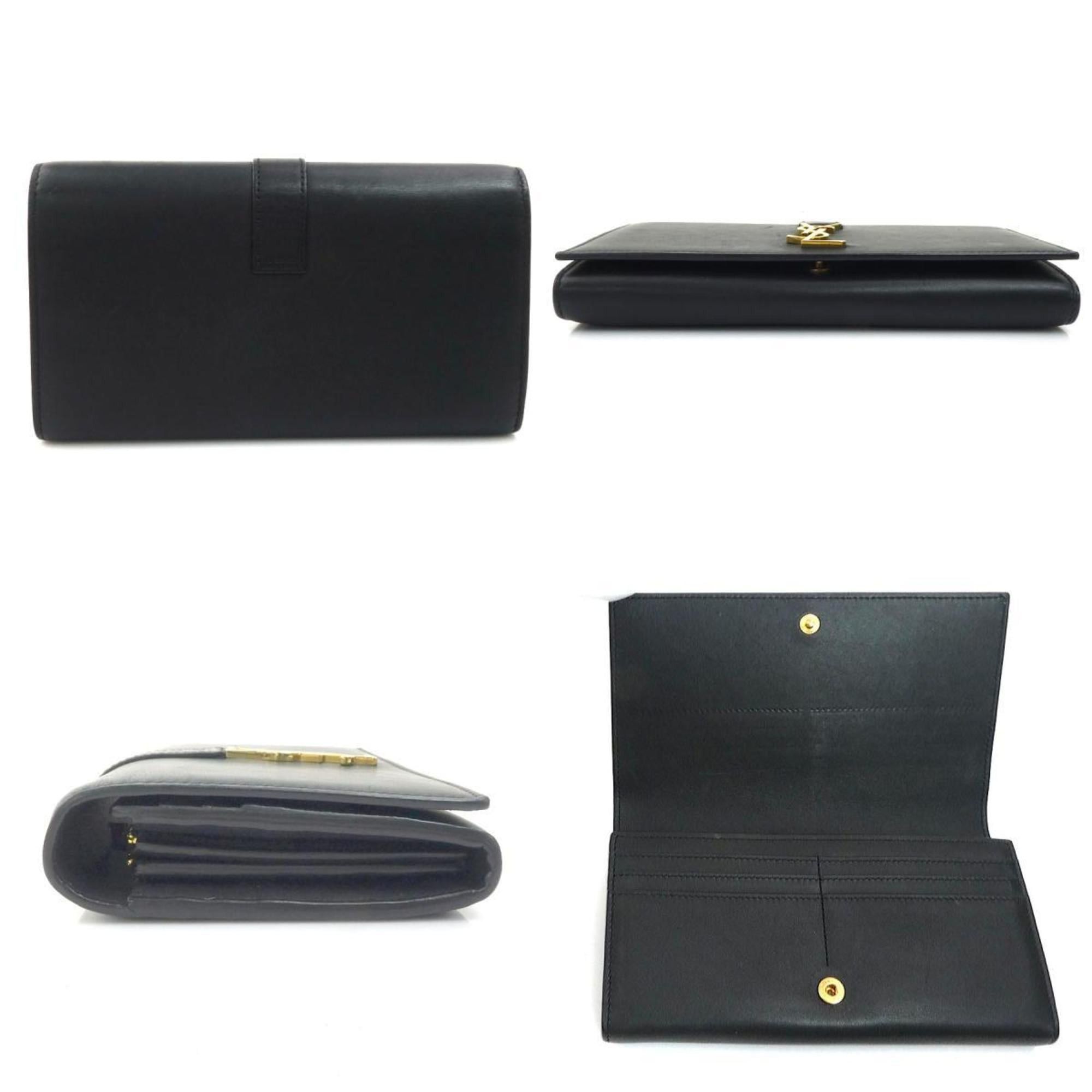 Yves Saint Laurent Yves Saint Laurent SAINT LAURENT long wallet leather black gold women's h31722a Size ONE SIZE - 2 Thumbnail