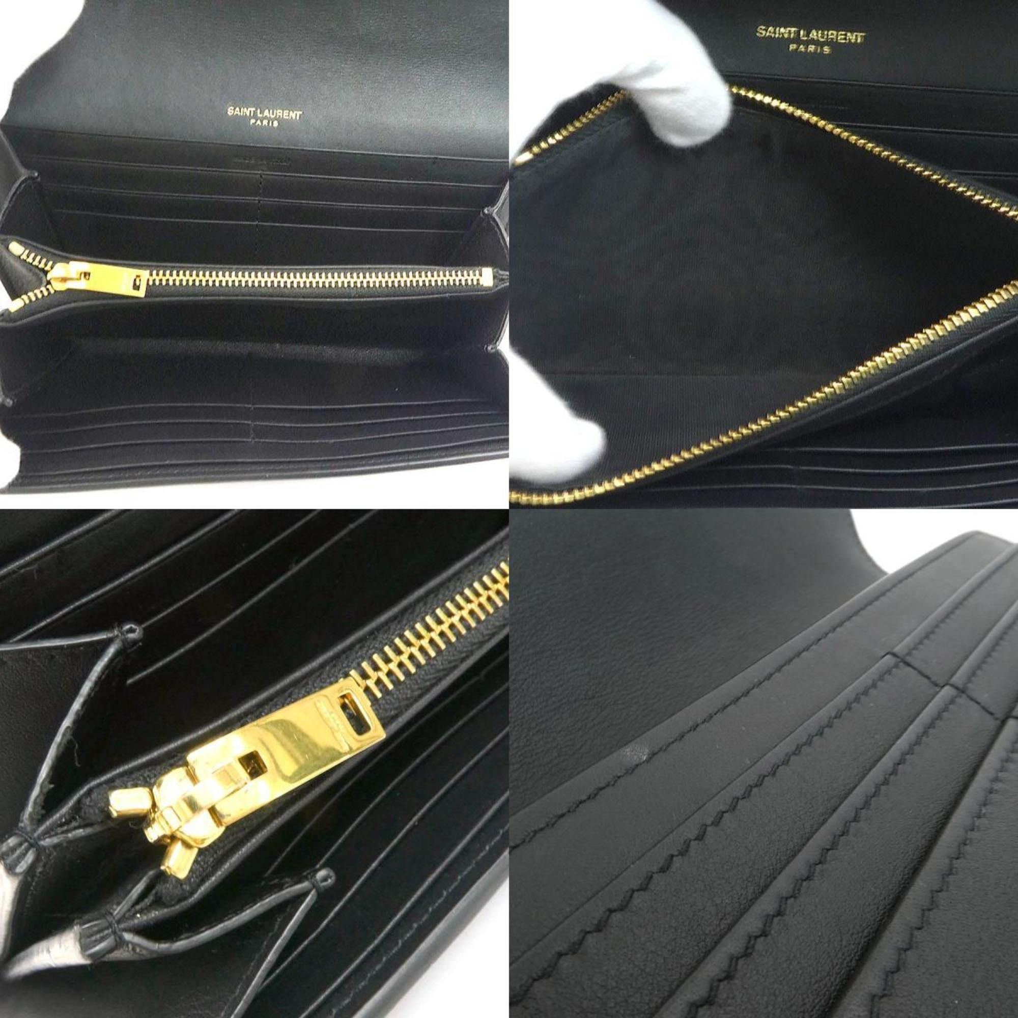 Yves Saint Laurent Yves Saint Laurent SAINT LAURENT long wallet leather black gold women's h31722a Size ONE SIZE - 3 Thumbnail