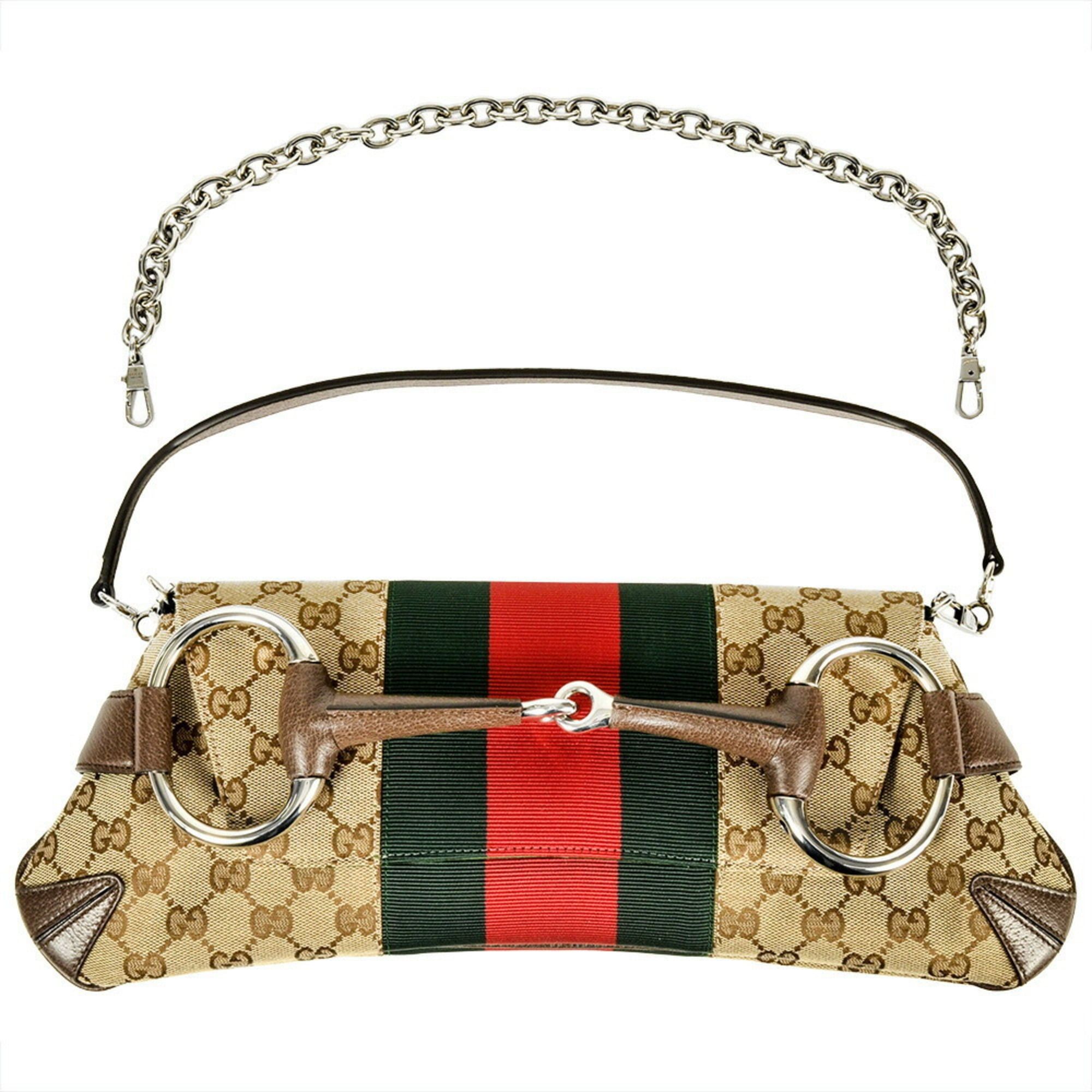 Gucci Gucci Horsebit Chain Handbag in GG Canvas (764255) Beige with Sherry Line Size ONE SIZE - 10 Thumbnail