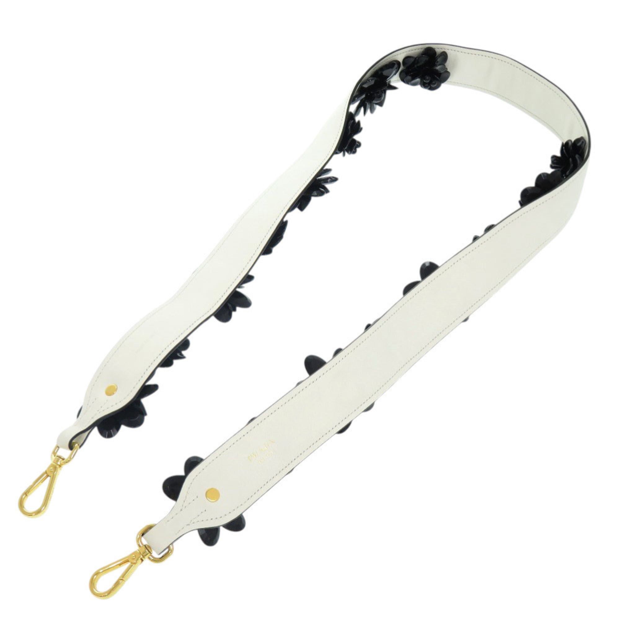 Prada Prada Shoulder Belt White x Black Flower Leather Strap 1085 PRADA Size ONE SIZE - 2 Thumbnail