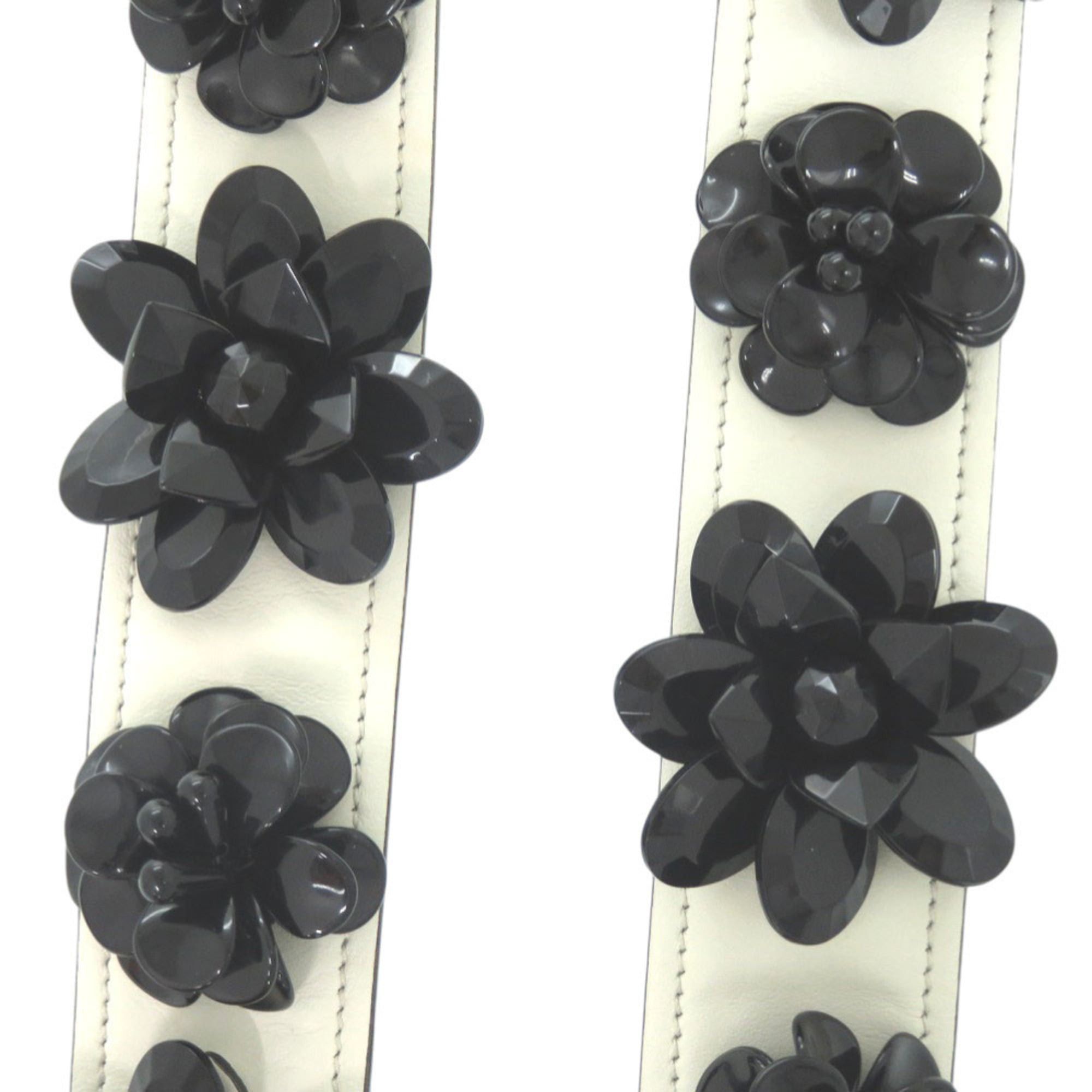 Prada Prada Shoulder Belt White x Black Flower Leather Strap 1085 PRADA Size ONE SIZE - 5 Thumbnail