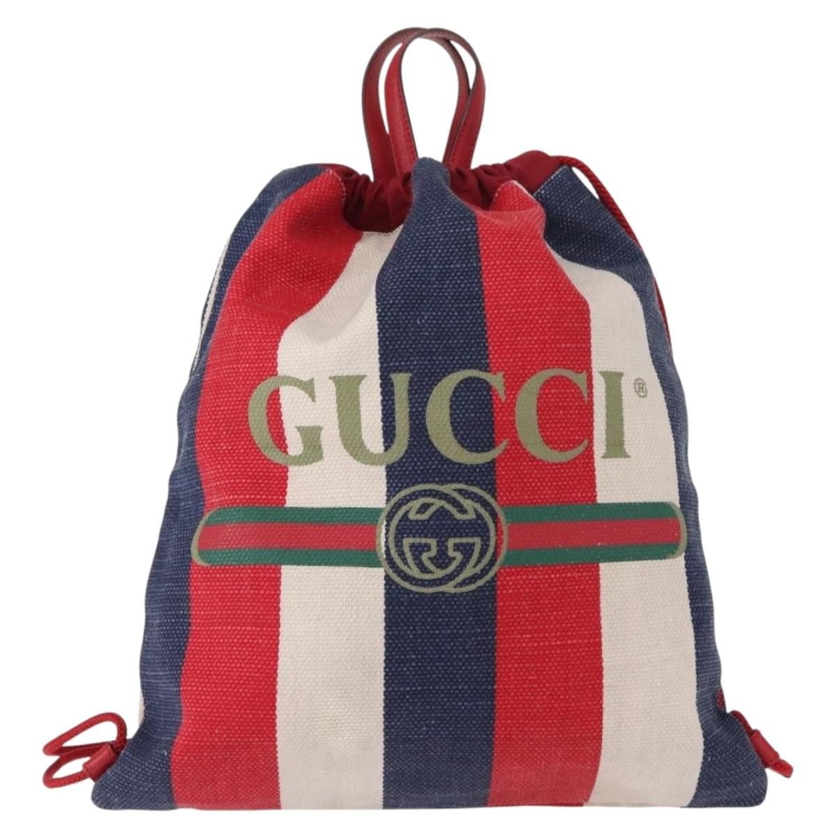 Gucci Gucci Logo Drawstring Backpack Striped Canvas Size ONE SIZE - 18 Thumbnail