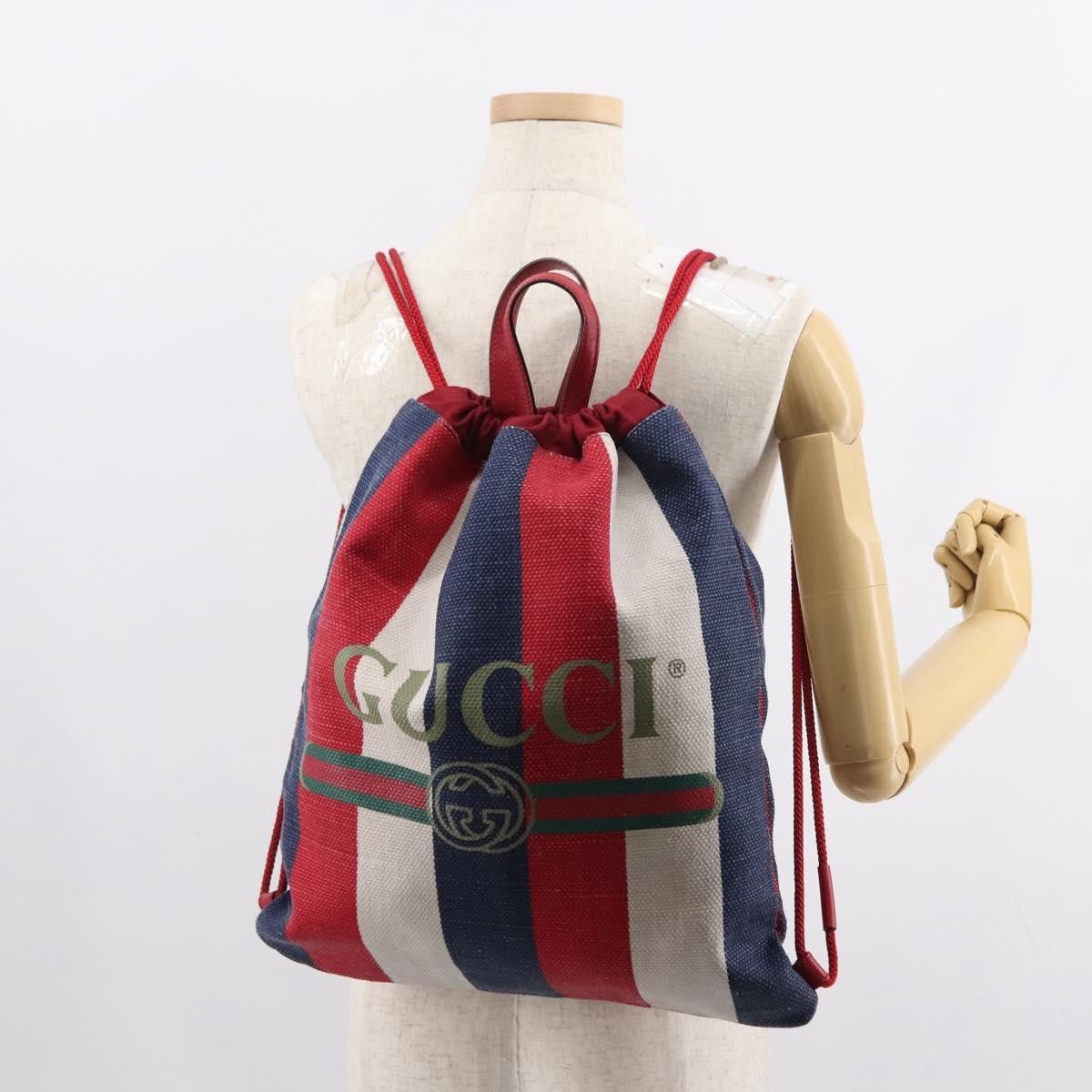 Gucci Gucci Logo Drawstring Backpack Striped Canvas Size ONE SIZE - 13 Thumbnail