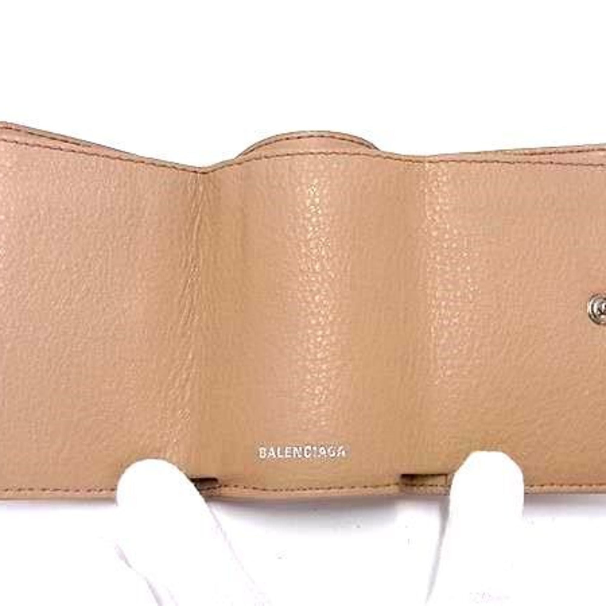Balenciaga BALENCIAGA Paper Mini Wallet 391446 Beige Leather Women's Trifold Size ONE SIZE - 5 Thumbnail