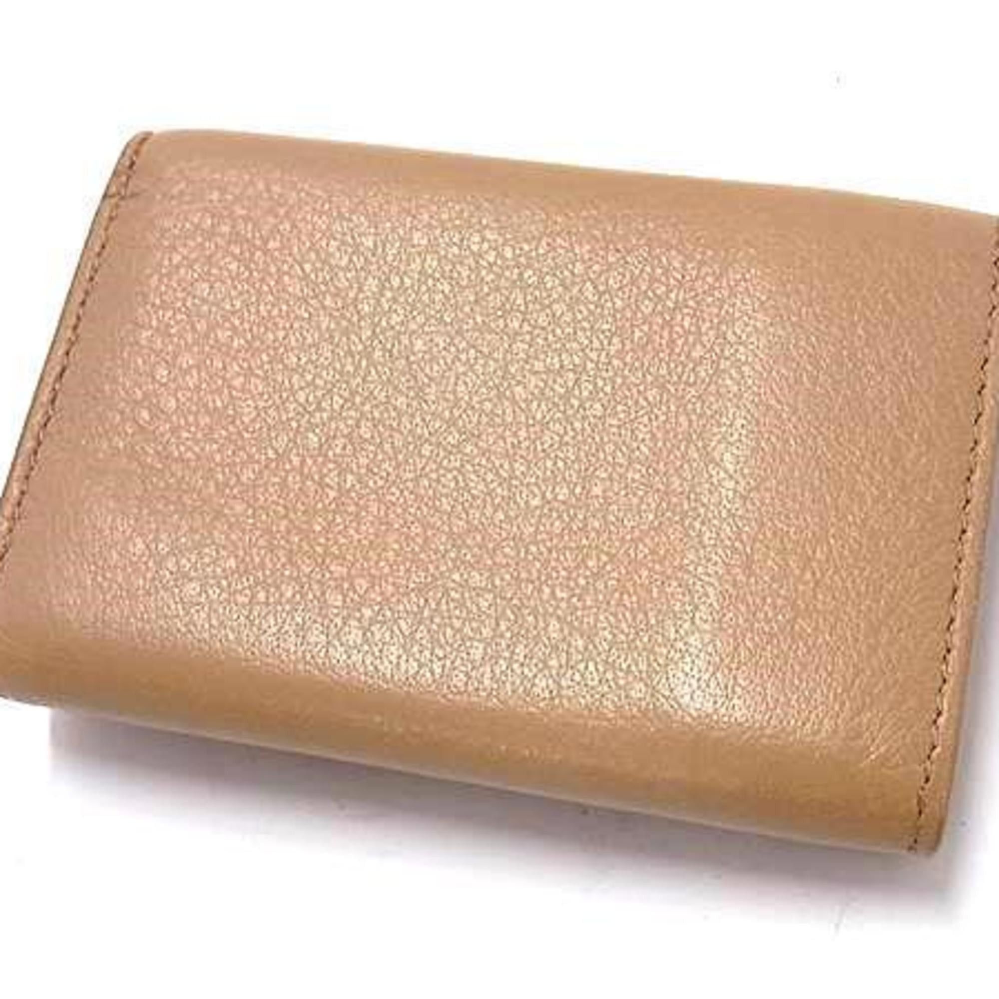 Balenciaga BALENCIAGA Paper Mini Wallet 391446 Beige Leather Women's Trifold Size ONE SIZE - 3 Thumbnail