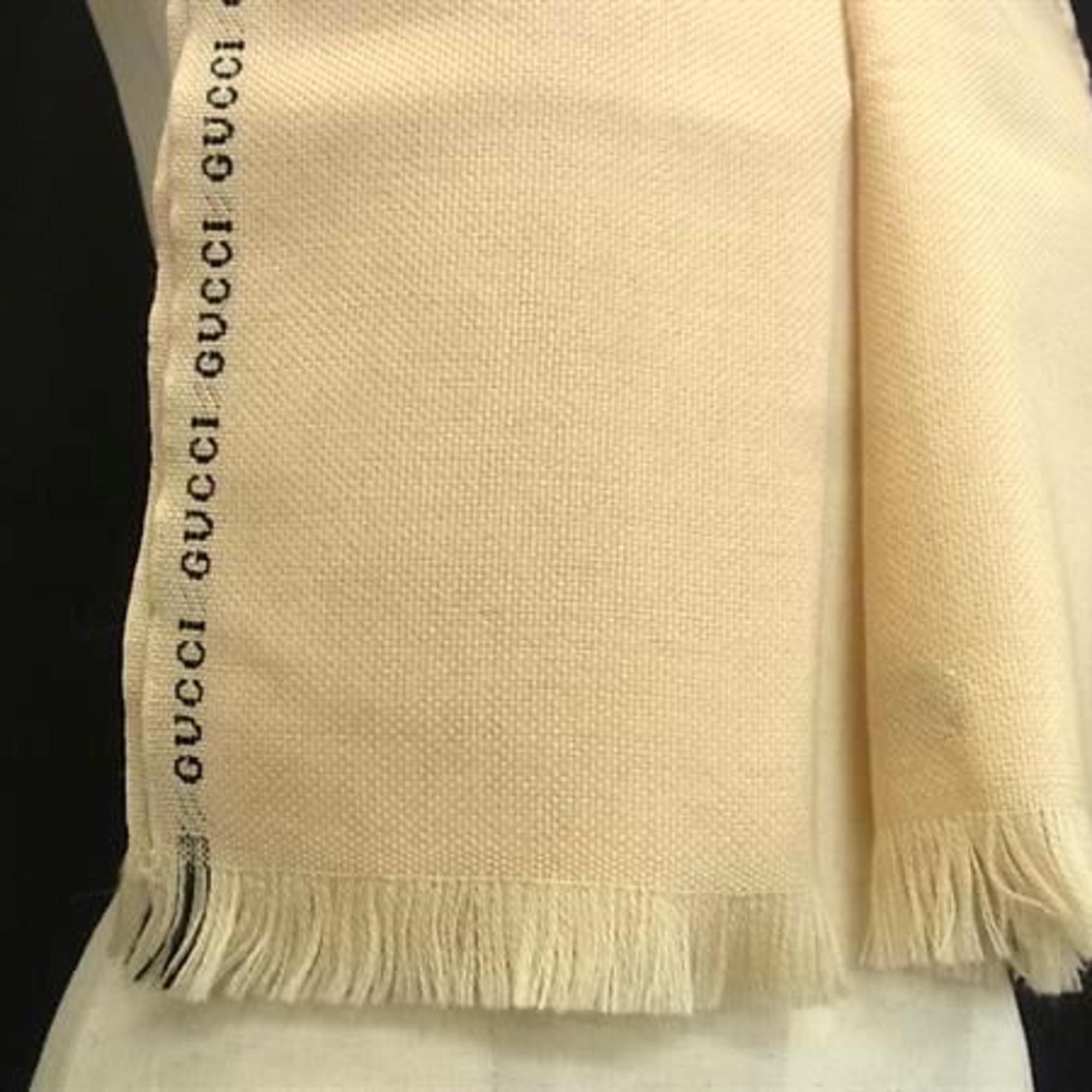 Gucci GUCCI Women's Beige Black Wool Scarf Size ONE SIZE - 3 Thumbnail