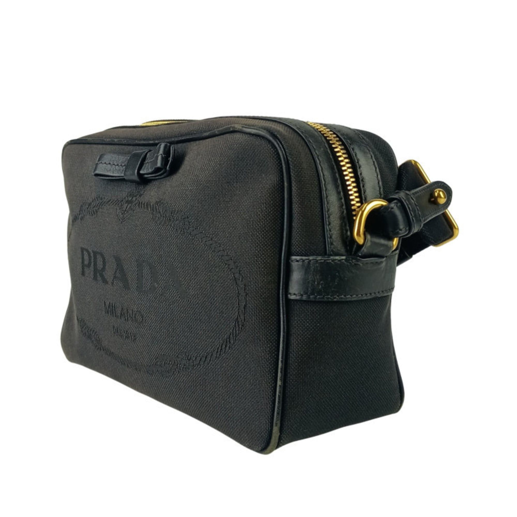 Prada Prada Crossbody Bag Jacquard Shoulder 1BH089 Black Canvas Leather Women's Ribbon Size ONE SIZE - 2 Thumbnail