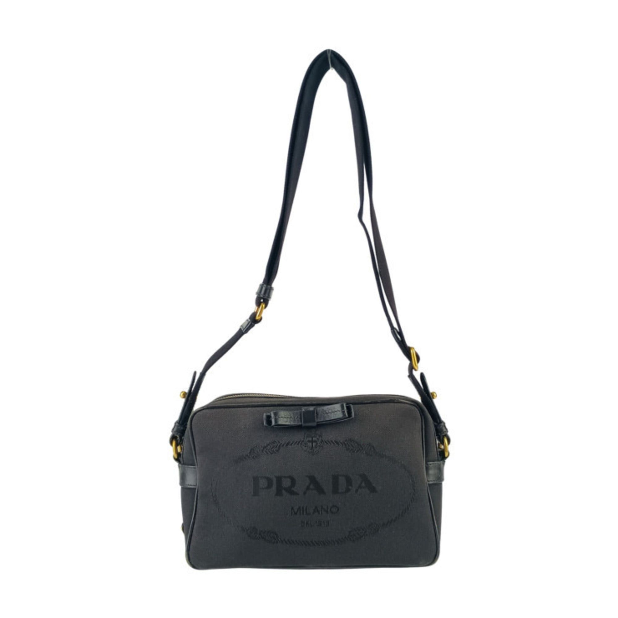 Prada Prada Crossbody Bag Jacquard Shoulder 1BH089 Black Canvas Leather Women's Ribbon Size ONE SIZE - 5 Thumbnail