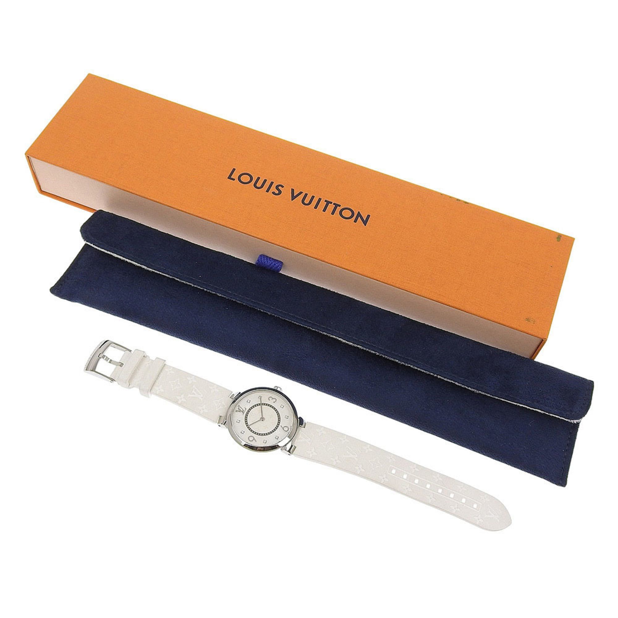 Louis Vuitton Like new Louis Vuitton Tambour MM Q13MJ white dial watch with 8 diamonds, stainless steel and rubber case, quartz movement, 33mm Size ONE SIZE - 9 Thumbnail