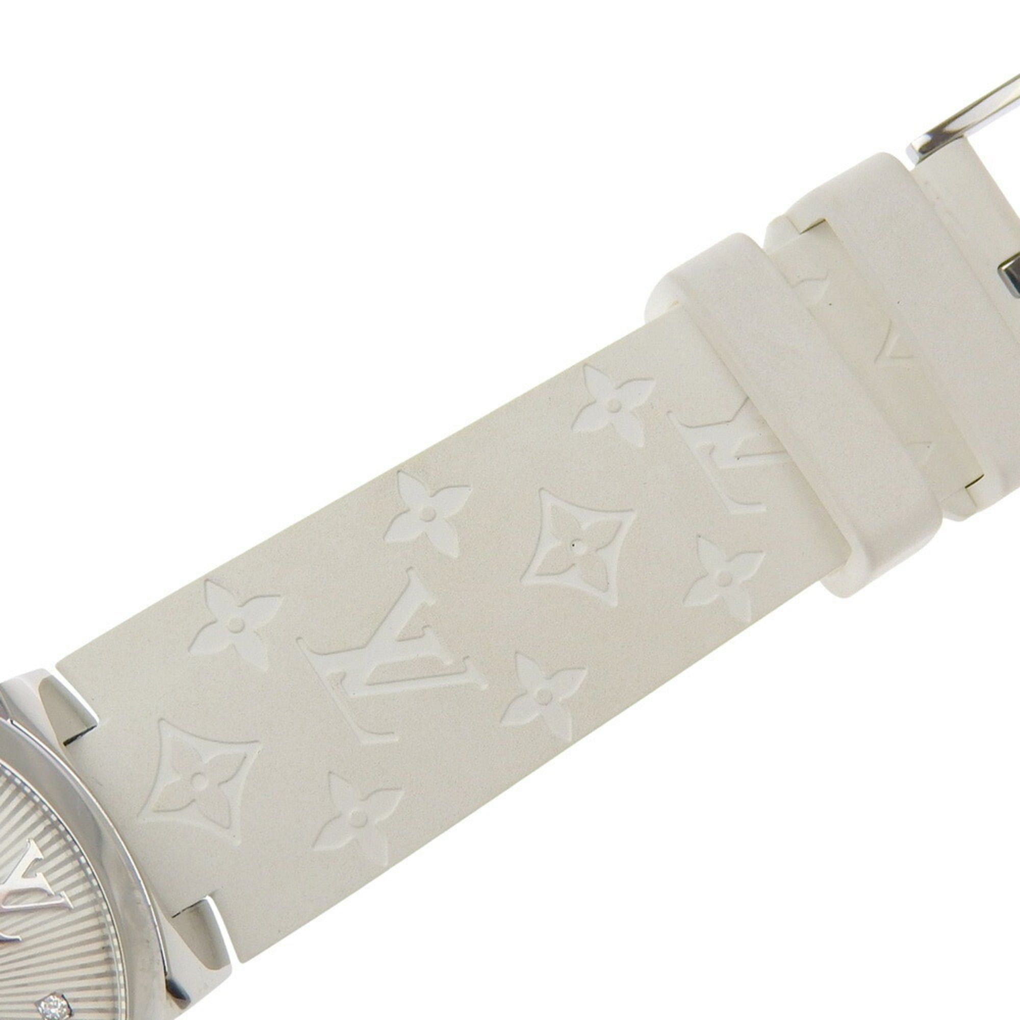 Louis Vuitton Like new Louis Vuitton Tambour MM Q13MJ white dial watch with 8 diamonds, stainless steel and rubber case, quartz movement, 33mm Size ONE SIZE - 7 Thumbnail