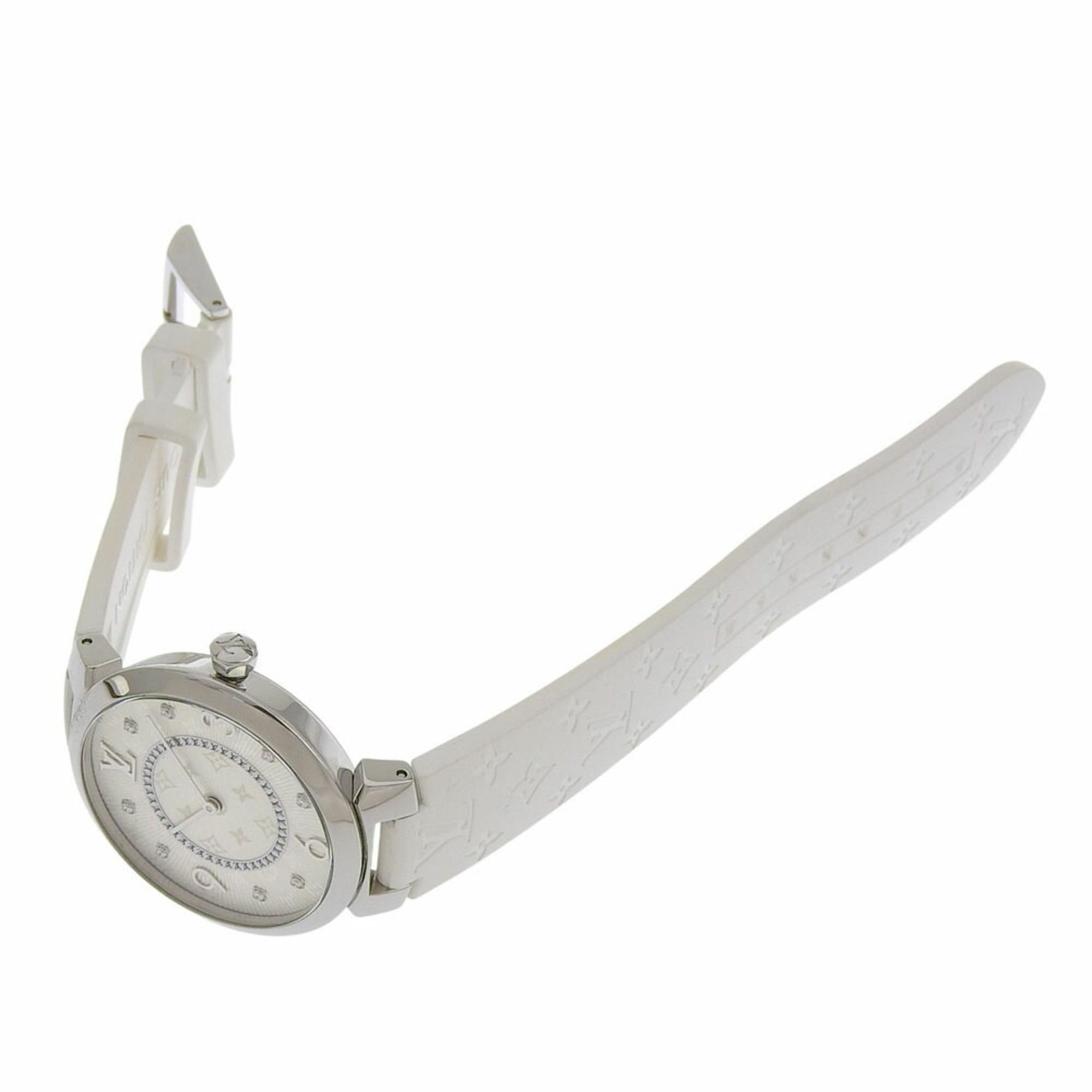 Louis Vuitton Like new Louis Vuitton Tambour MM Q13MJ white dial watch with 8 diamonds, stainless steel and rubber case, quartz movement, 33mm Size ONE SIZE - 2 Thumbnail