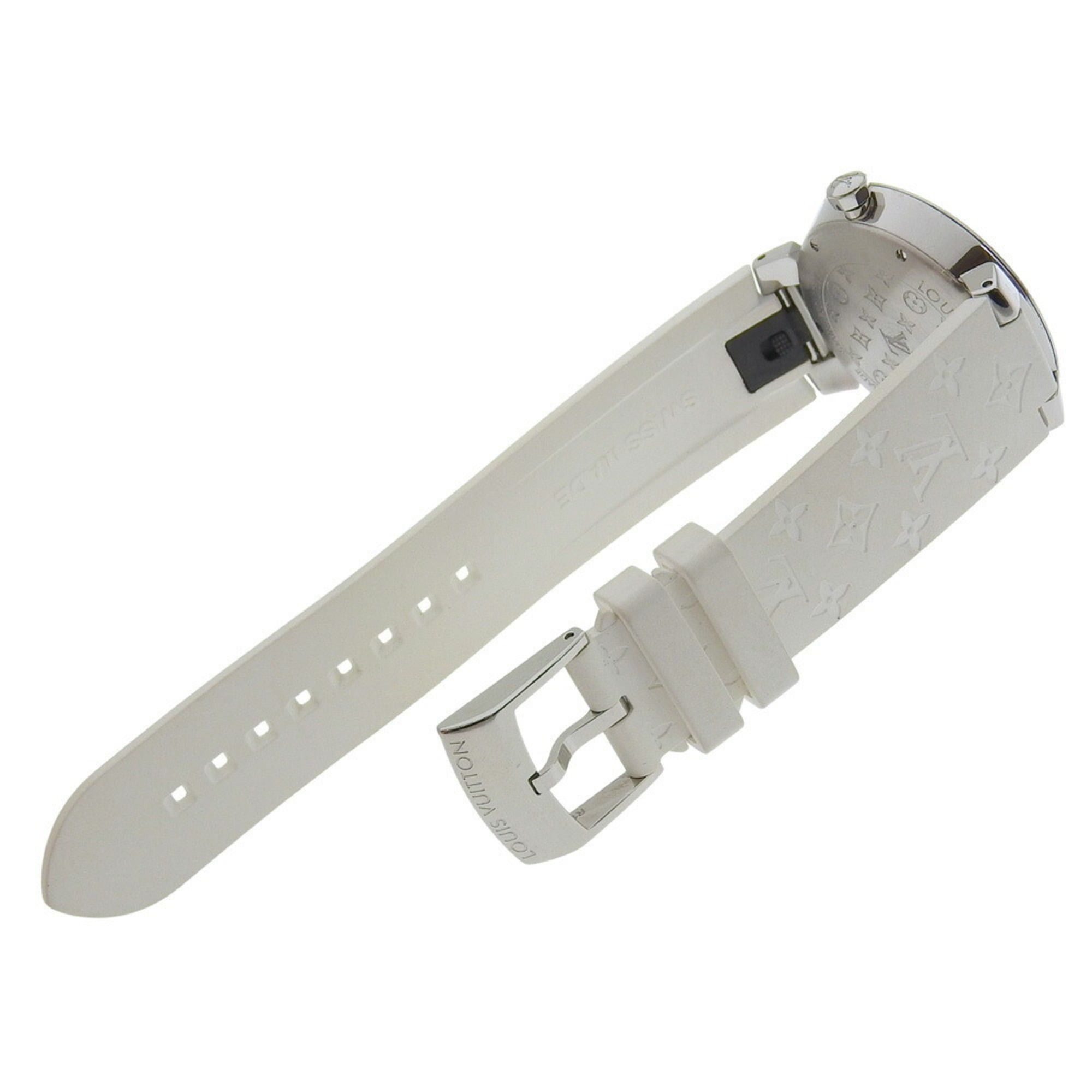 Louis Vuitton Like new Louis Vuitton Tambour MM Q13MJ white dial watch with 8 diamonds, stainless steel and rubber case, quartz movement, 33mm Size ONE SIZE - 3 Thumbnail