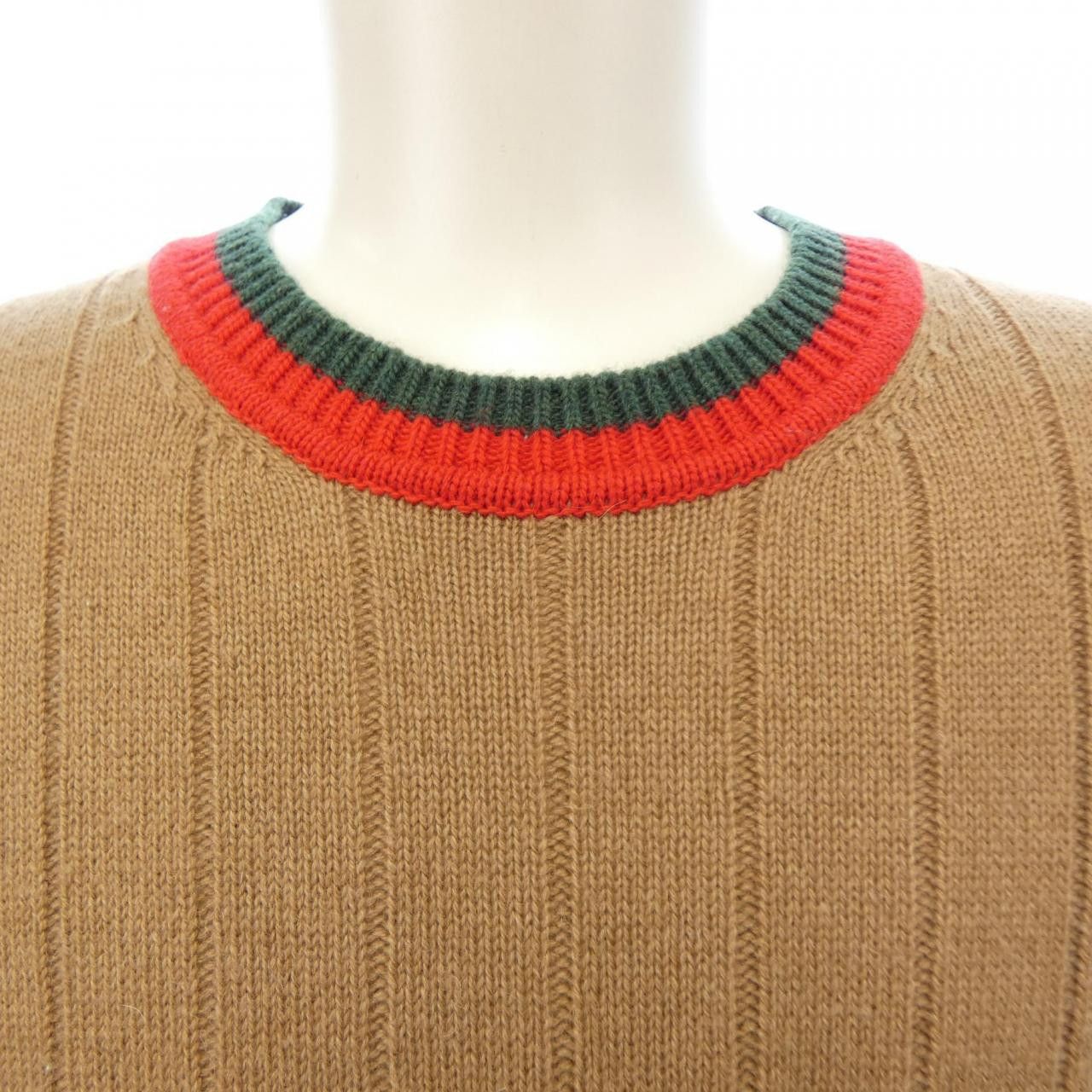Gucci Gucci Gucci Web Stripe Camel Wool Sweater Natural Material Tops 721035 XKB4A DUTY FREE for USA Size ONE SIZE - 5 Thumbnail