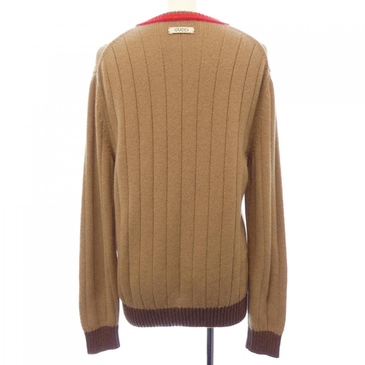 Gucci Gucci Gucci Web Stripe Camel Wool Sweater Natural Material Tops 721035 XKB4A DUTY FREE for USA Size ONE SIZE - 2 Thumbnail
