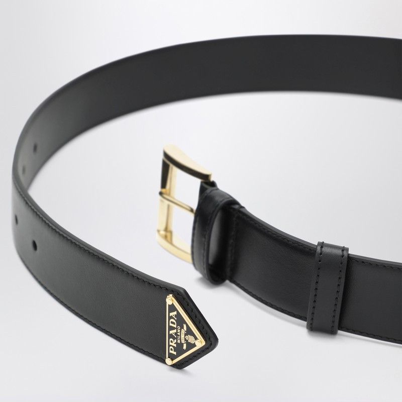 Prada Prada Black Leather Belt With Triangle Logo Size ONE SIZE - 2 Thumbnail