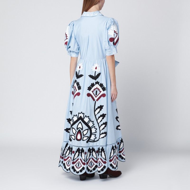 Farm Rio Light Blue Embroidered Long Dress With Bow