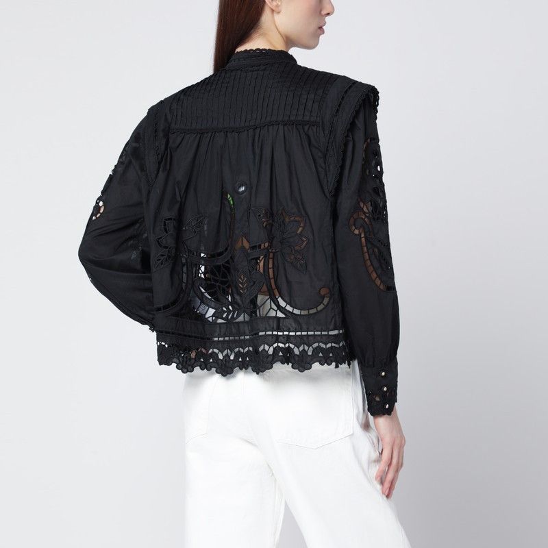 Farm Rio Farm Rio Black Richelieu Cotton Blouse Size M / US 6-8 / IT 42-44 - 2 Thumbnail