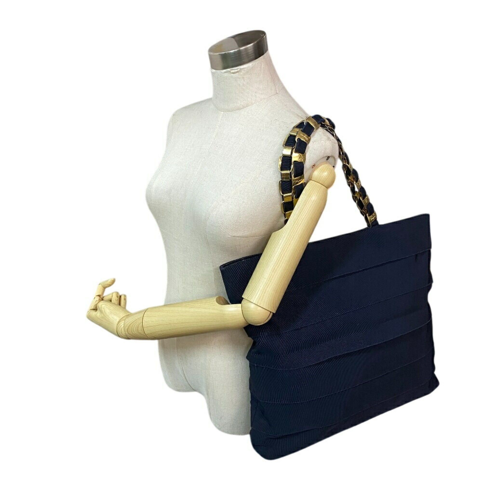 Salvatore Ferragamo Salvatore Ferragamo Chain Vara Ribbon Tote Bag, Navy, Women's Size ONE SIZE - 12 Thumbnail