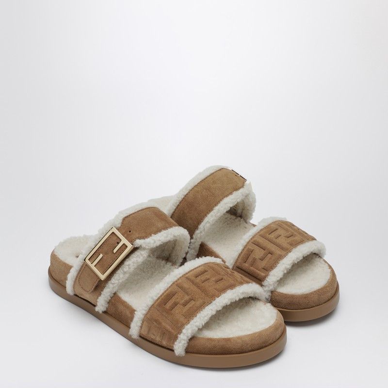 Fendi Fendi Slide Fendi Feel In Bronze Suede And Shearling Size US 6 / IT 36 - 2 Thumbnail