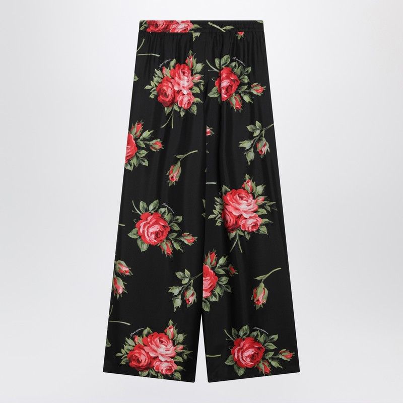 Dolce & Gabbana Dolce&Gabbana Wide Twill Trousers With Rose Bouquet Print Size 27" / US 4 / IT 40 - 2 Thumbnail