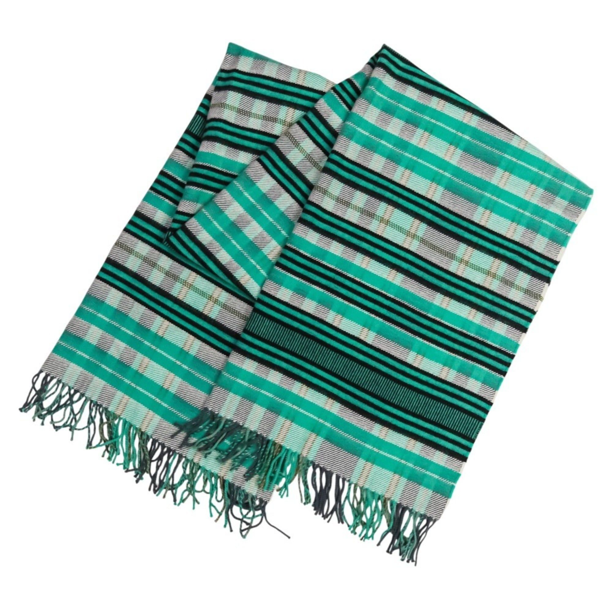 Hermes HERMES Cashmere Tartan Check Fringe Blanket Scarf Large Stole Shawl Green Women's Size ONE SIZE - 5 Thumbnail