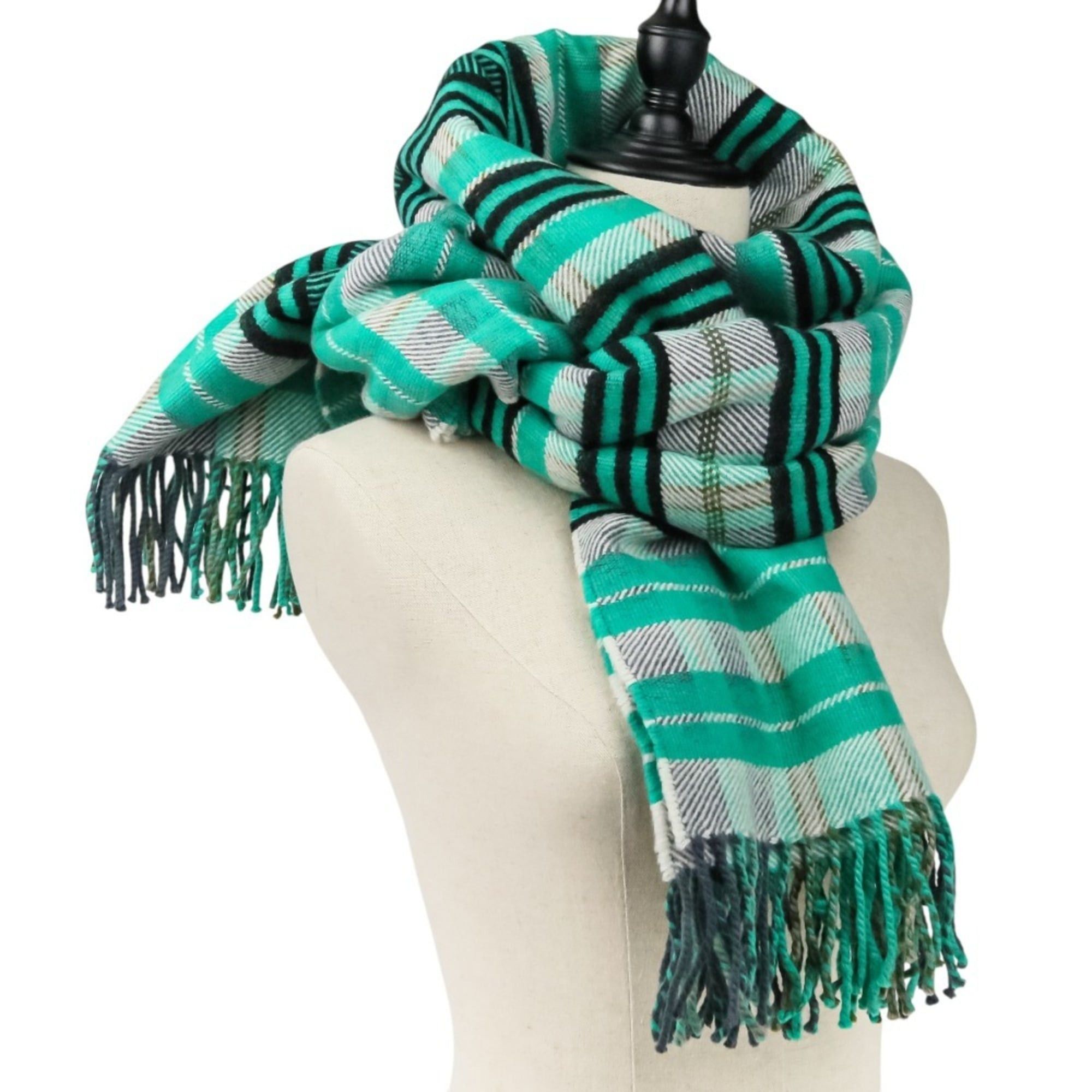 Hermes HERMES Cashmere Tartan Check Fringe Blanket Scarf Large Stole Shawl Green Women's Size ONE SIZE - 2 Thumbnail