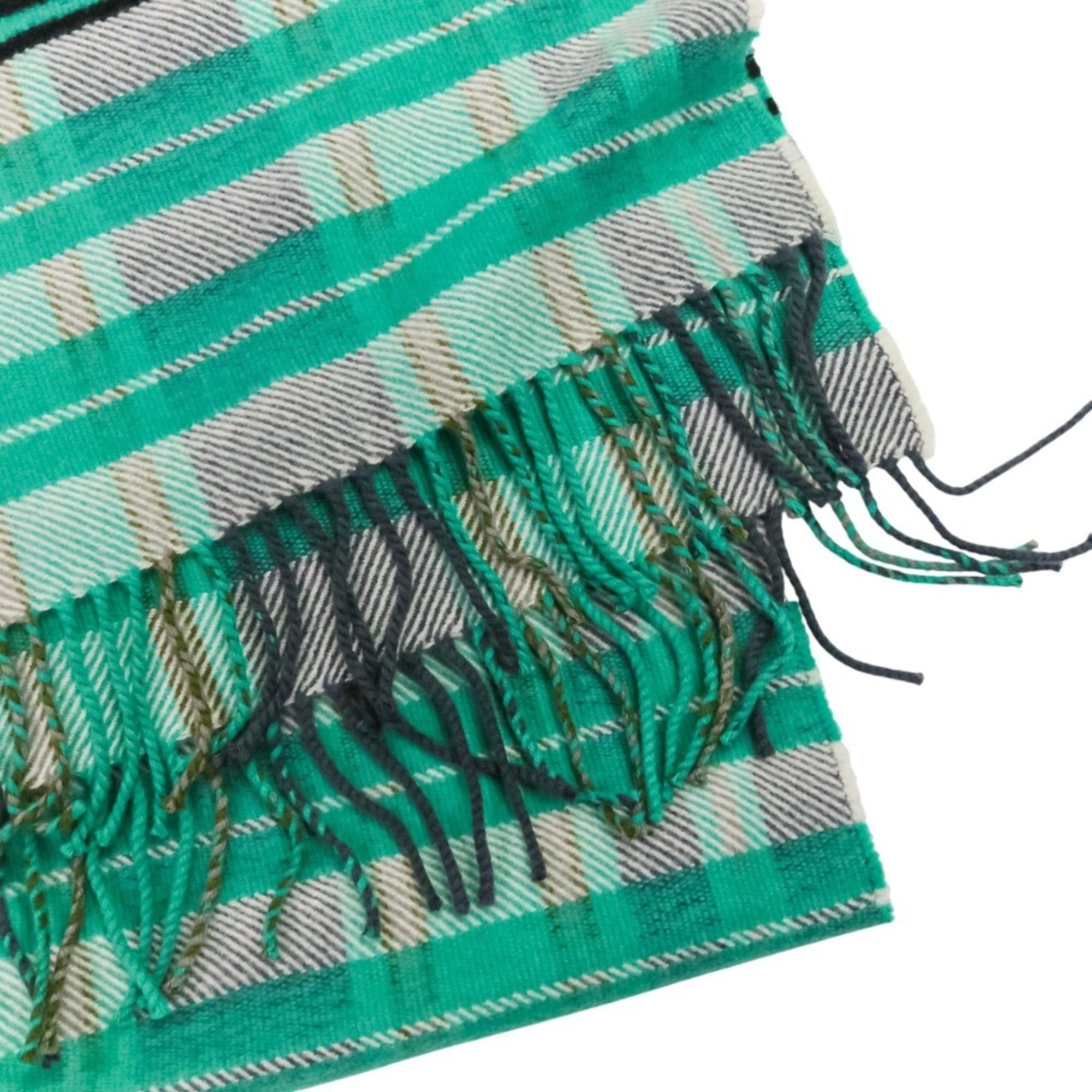 Hermes HERMES Cashmere Tartan Check Fringe Blanket Scarf Large Stole Shawl Green Women's Size ONE SIZE - 7 Thumbnail