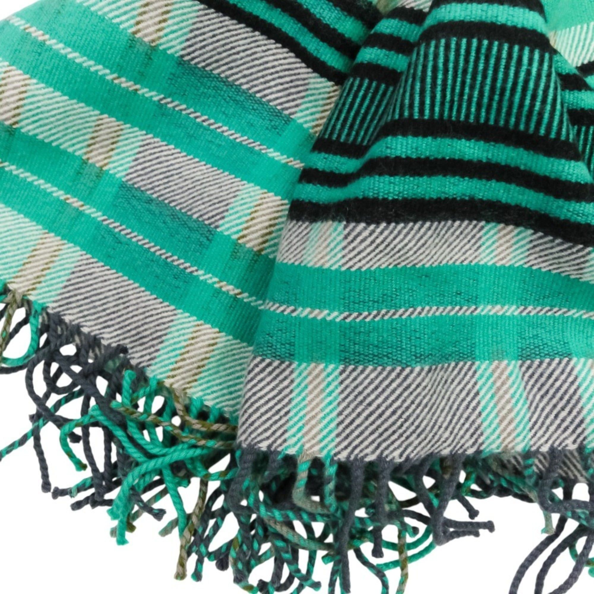 Hermes HERMES Cashmere Tartan Check Fringe Blanket Scarf Large Stole Shawl Green Women's Size ONE SIZE - 10 Thumbnail