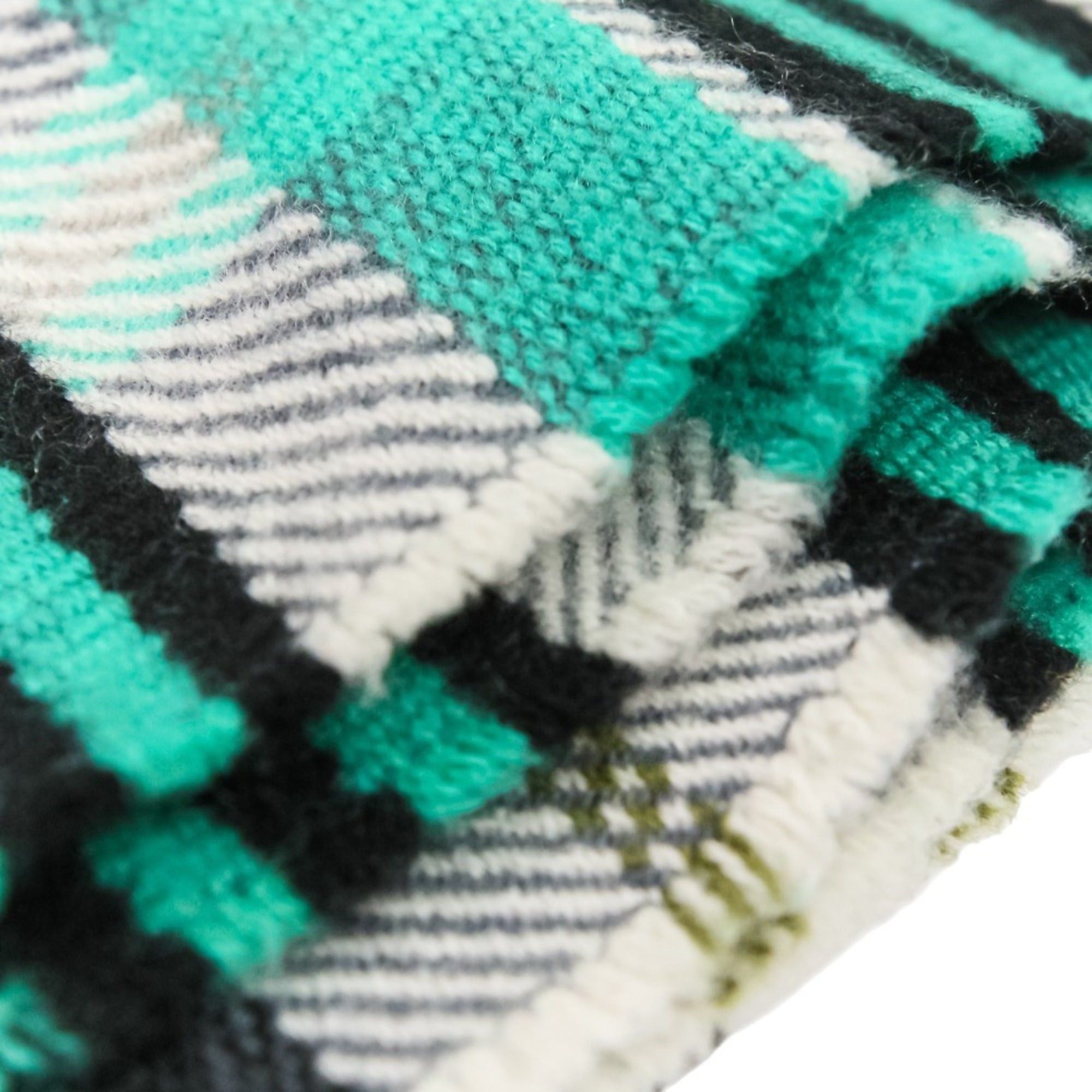 Hermes HERMES Cashmere Tartan Check Fringe Blanket Scarf Large Stole Shawl Green Women's Size ONE SIZE - 8 Thumbnail