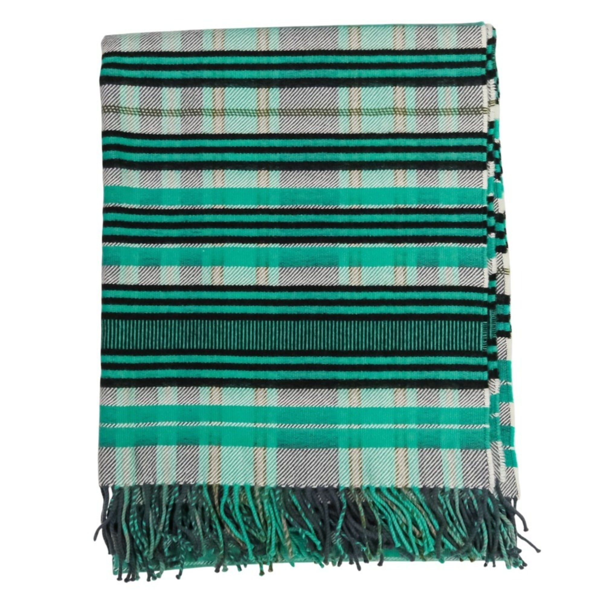 Hermes HERMES Cashmere Tartan Check Fringe Blanket Scarf Large Stole Shawl Green Women's Size ONE SIZE - 6 Thumbnail