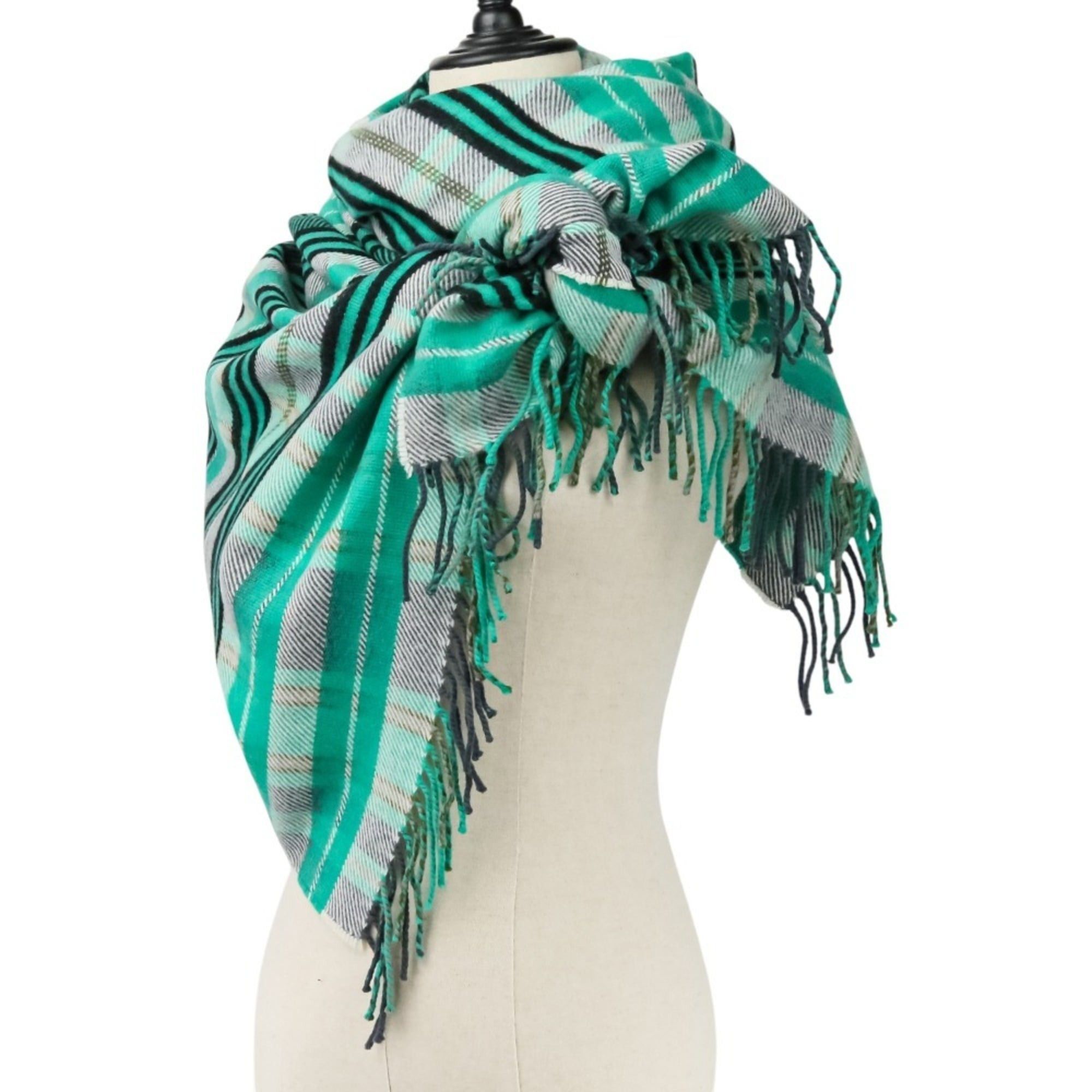Hermes HERMES Cashmere Tartan Check Fringe Blanket Scarf Large Stole Shawl Green Women's Size ONE SIZE - 3 Thumbnail