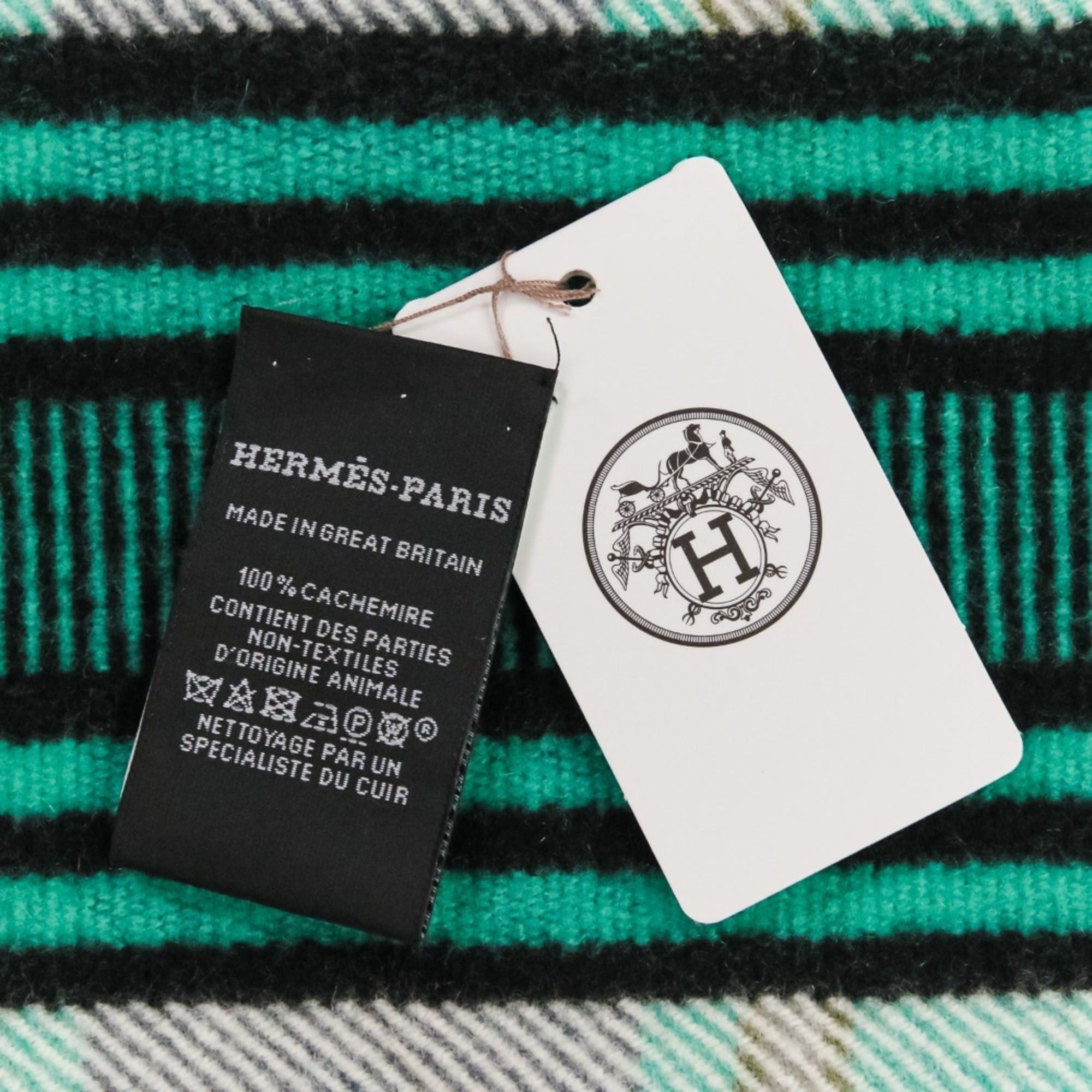 Hermes HERMES Cashmere Tartan Check Fringe Blanket Scarf Large Stole Shawl Green Women's Size ONE SIZE - 11 Thumbnail