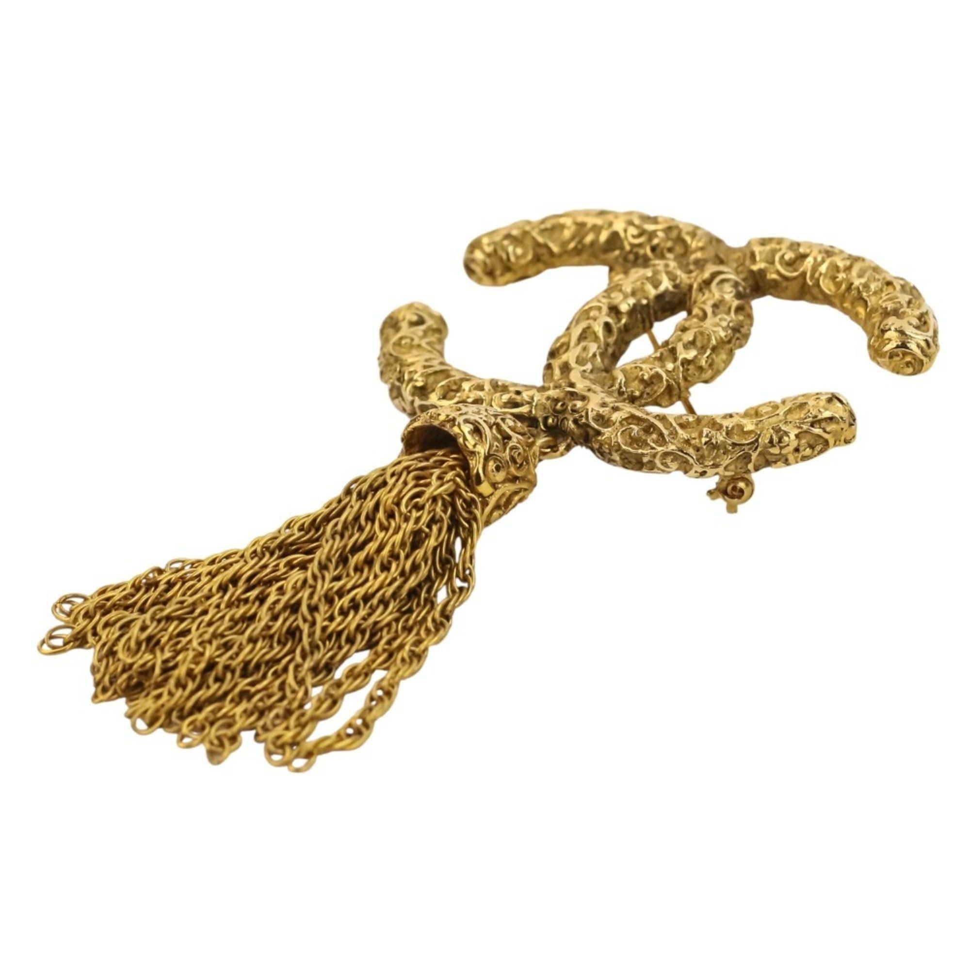 Chanel 93A CHANEL Vintage Coco Mark Tassel Brooch, Gold, Women's Size ONE SIZE - 2 Thumbnail