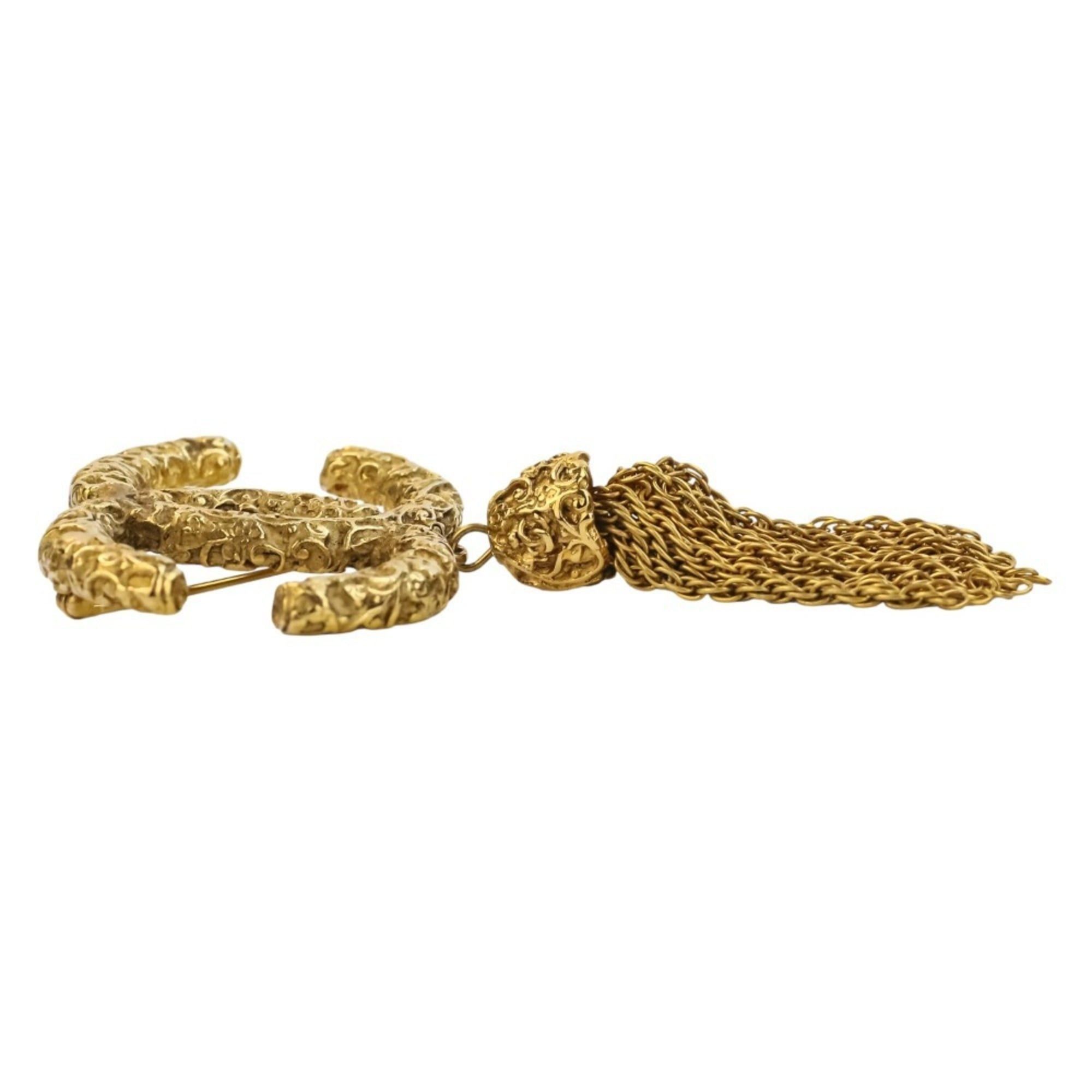 Chanel 93A CHANEL Vintage Coco Mark Tassel Brooch, Gold, Women's Size ONE SIZE - 5 Thumbnail