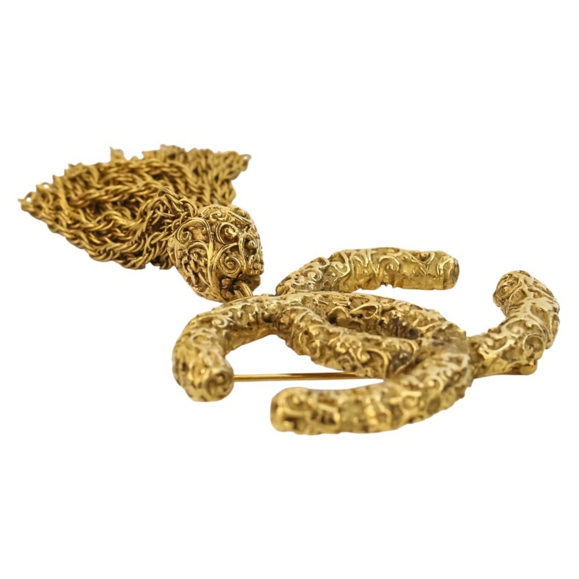 Chanel 93A CHANEL Vintage Coco Mark Tassel Brooch, Gold, Women's Size ONE SIZE - 3 Thumbnail