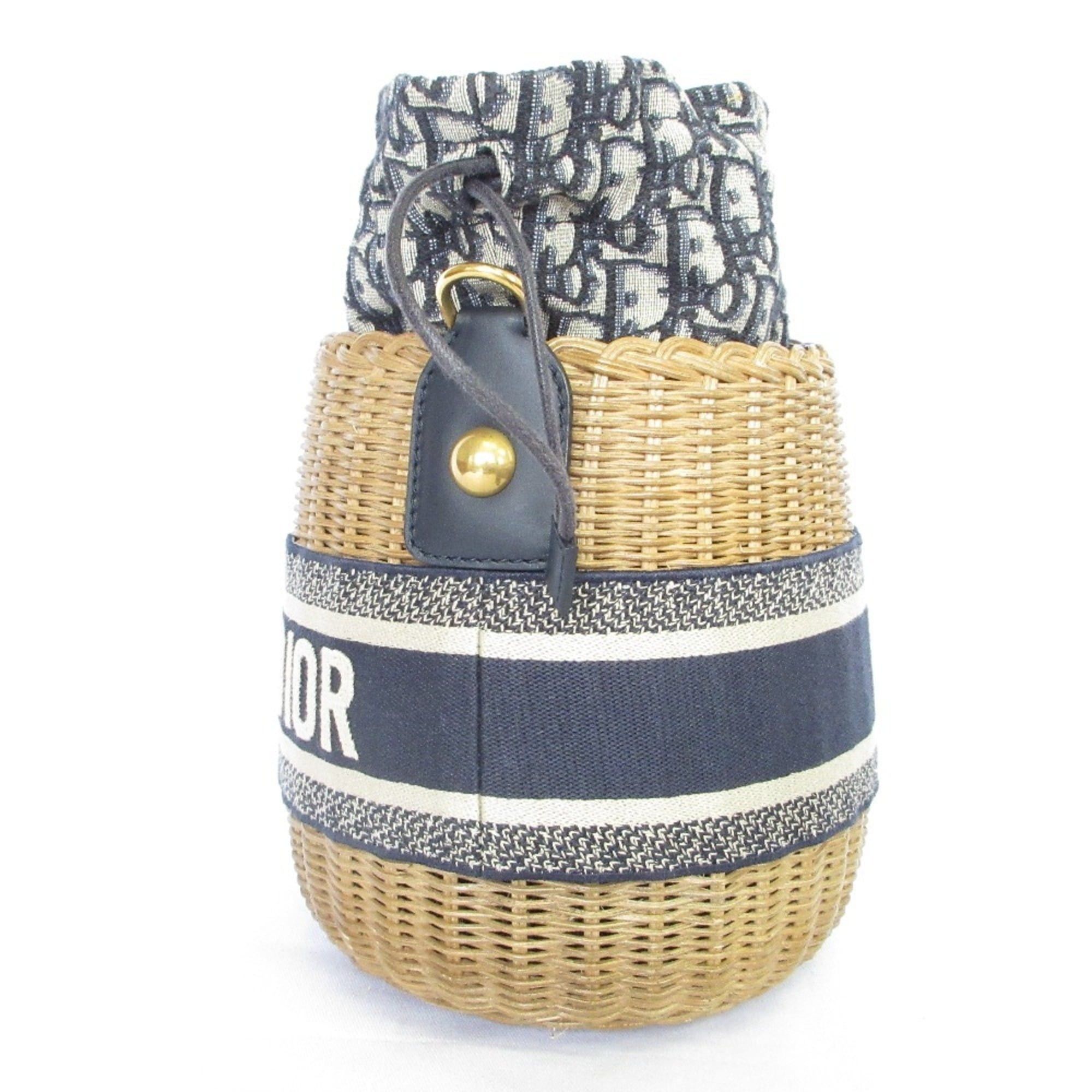 Dior Christian Dior Oblique Wicker Shoulder Bag 63-MA-1200 Navy/Natural Women's Size ONE SIZE - 5 Thumbnail
