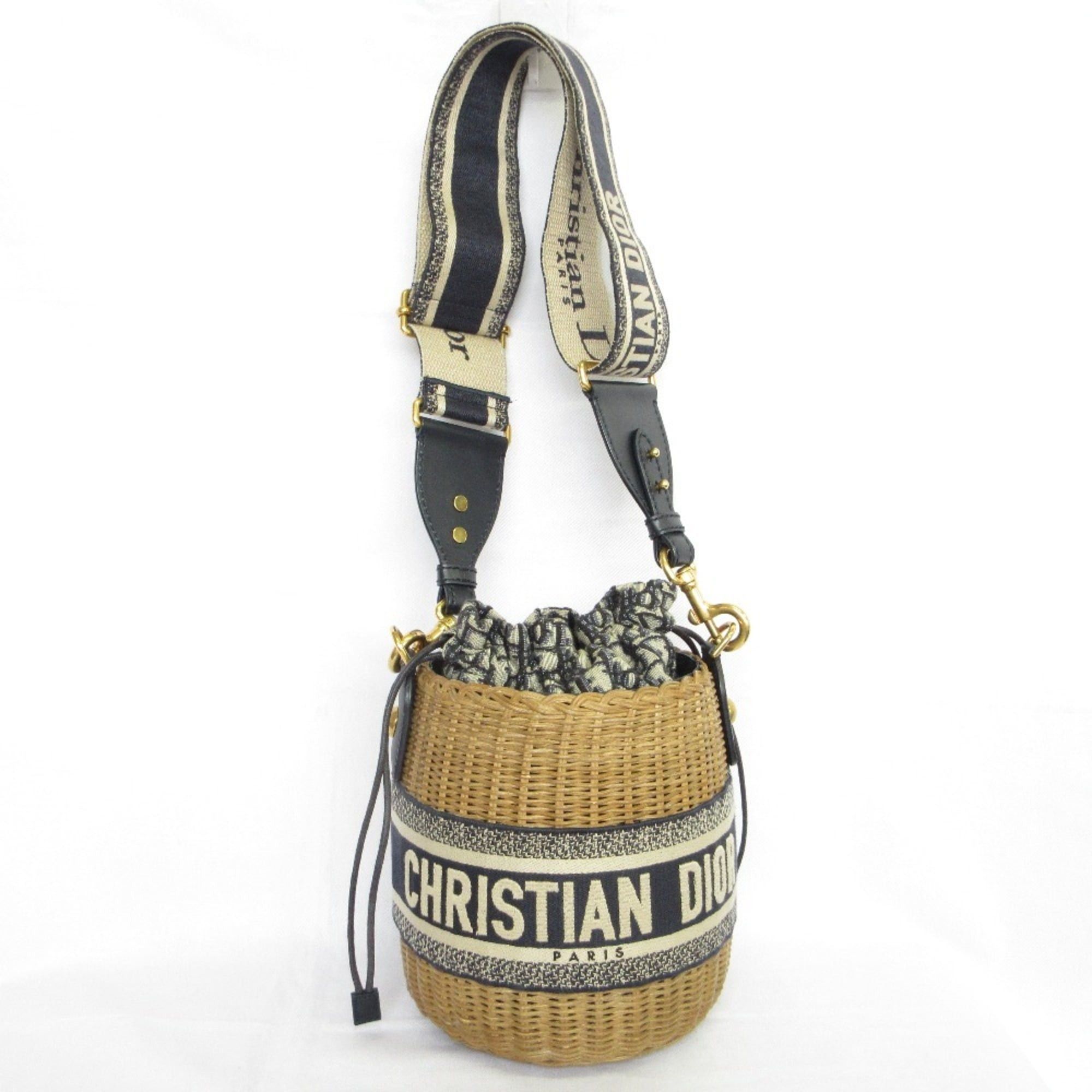Dior Christian Dior Oblique Wicker Shoulder Bag 63-MA-1200 Navy/Natural Women's Size ONE SIZE - 3 Thumbnail