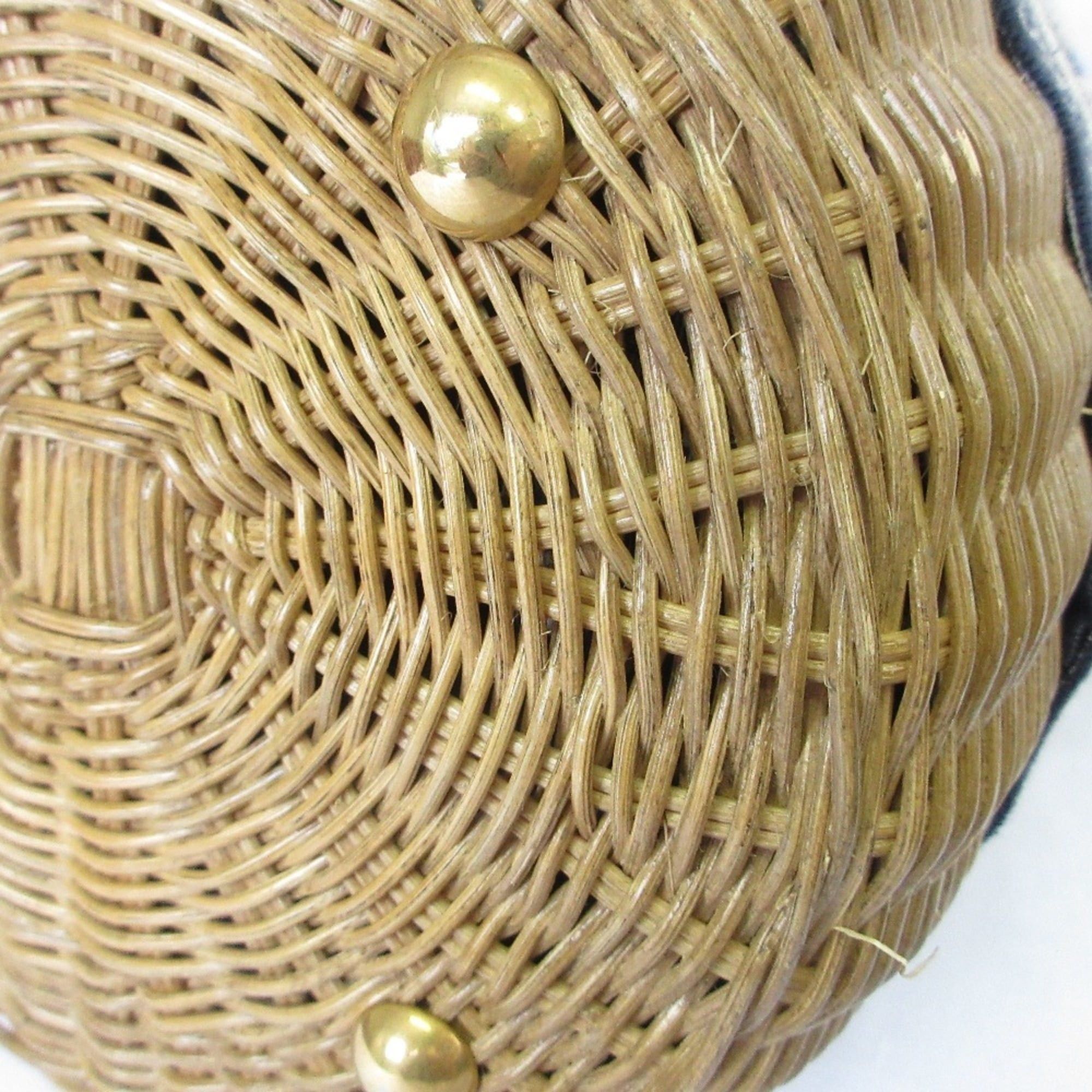 Dior Christian Dior Oblique Wicker Shoulder Bag 63-MA-1200 Navy/Natural Women's Size ONE SIZE - 7 Thumbnail