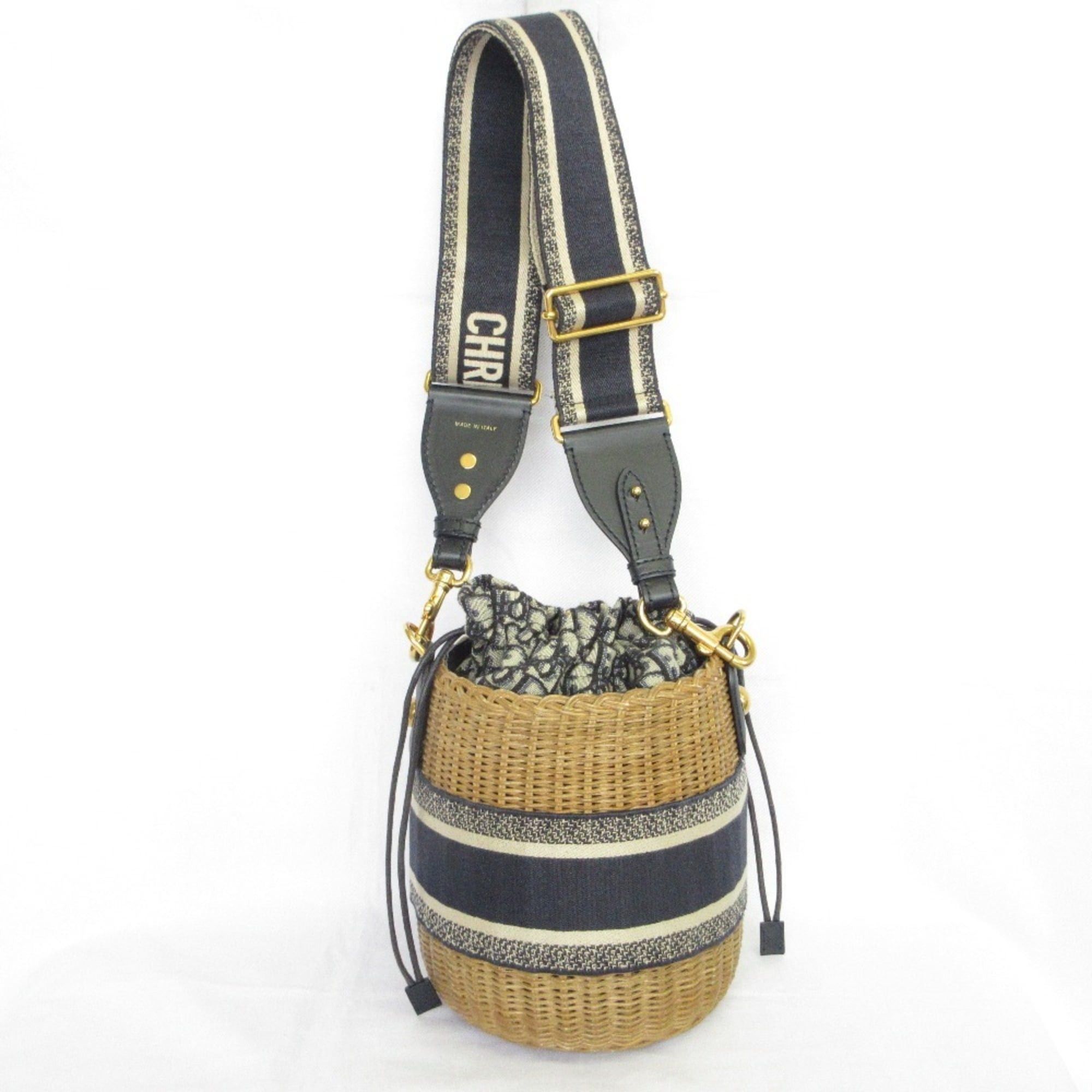 Dior Christian Dior Oblique Wicker Shoulder Bag 63-MA-1200 Navy/Natural Women's Size ONE SIZE - 4 Thumbnail