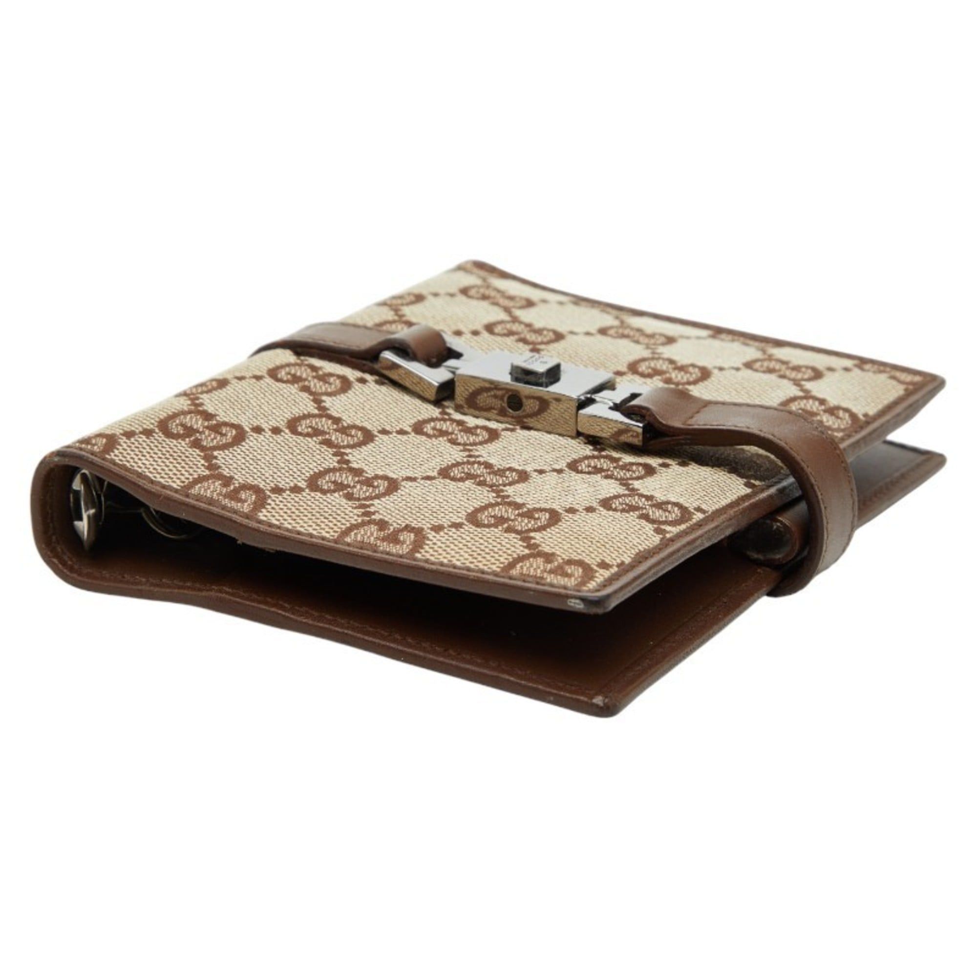 Gucci Gucci GG Canvas Jackie Notebook Cover 031 2888 Beige Brown Leather Women's GUCCI Size ONE SIZE - 4 Thumbnail