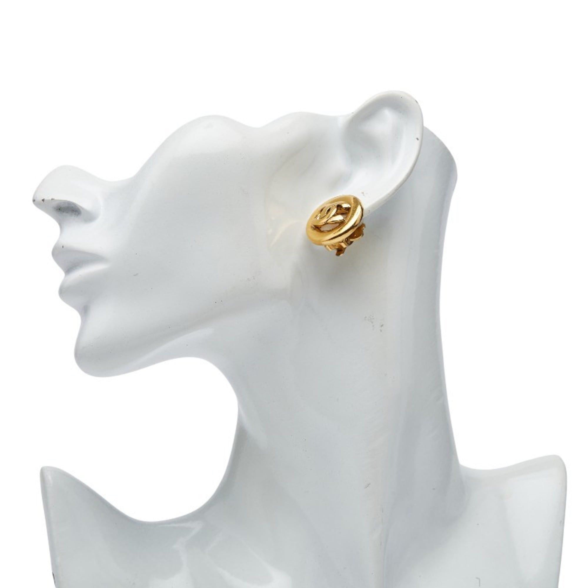 Chanel Chanel Coco Mark Round Earrings, Gold Plated, Women's, CHANEL Size ONE SIZE - 5 Thumbnail