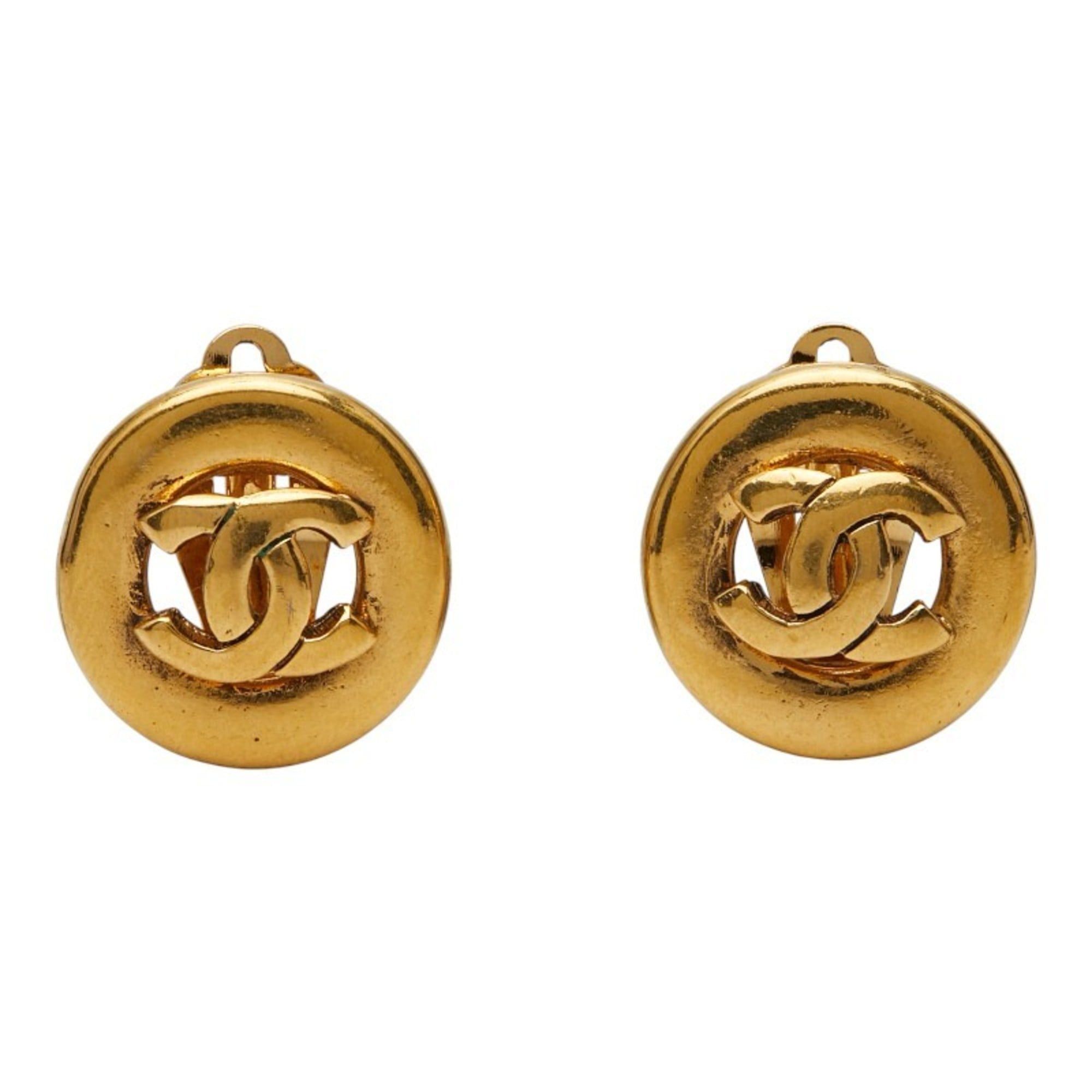 Chanel Chanel Coco Mark Round Earrings, Gold Plated, Women's, CHANEL Size ONE SIZE - 2 Thumbnail