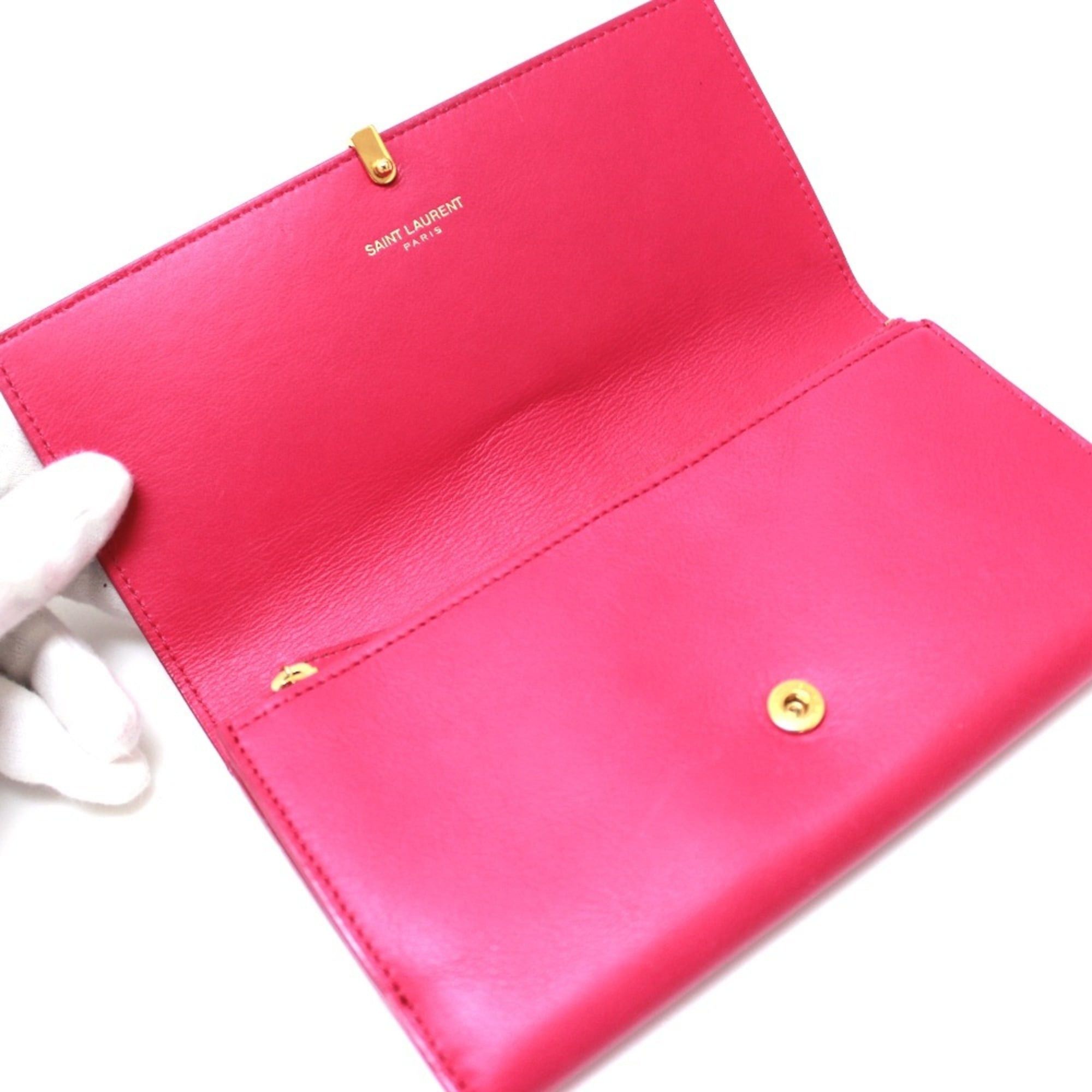 Yves Saint Laurent Yves Saint Laurent SAINT LAURENT PARIS 314995 Y-Line Flap Wallet, Leather, Women's, Pink Size ONE SIZE - 8 Thumbnail