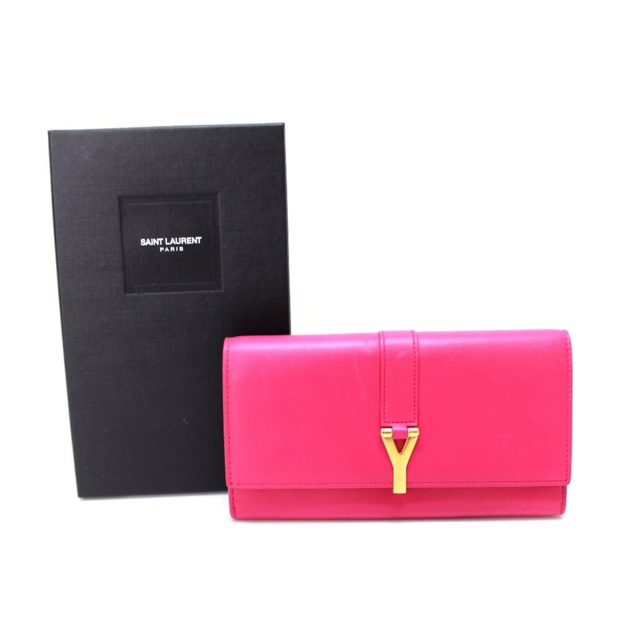 Yves Saint Laurent Yves Saint Laurent SAINT LAURENT PARIS 314995 Y-Line Flap Wallet, Leather, Women's, Pink Size ONE SIZE - 3 Thumbnail