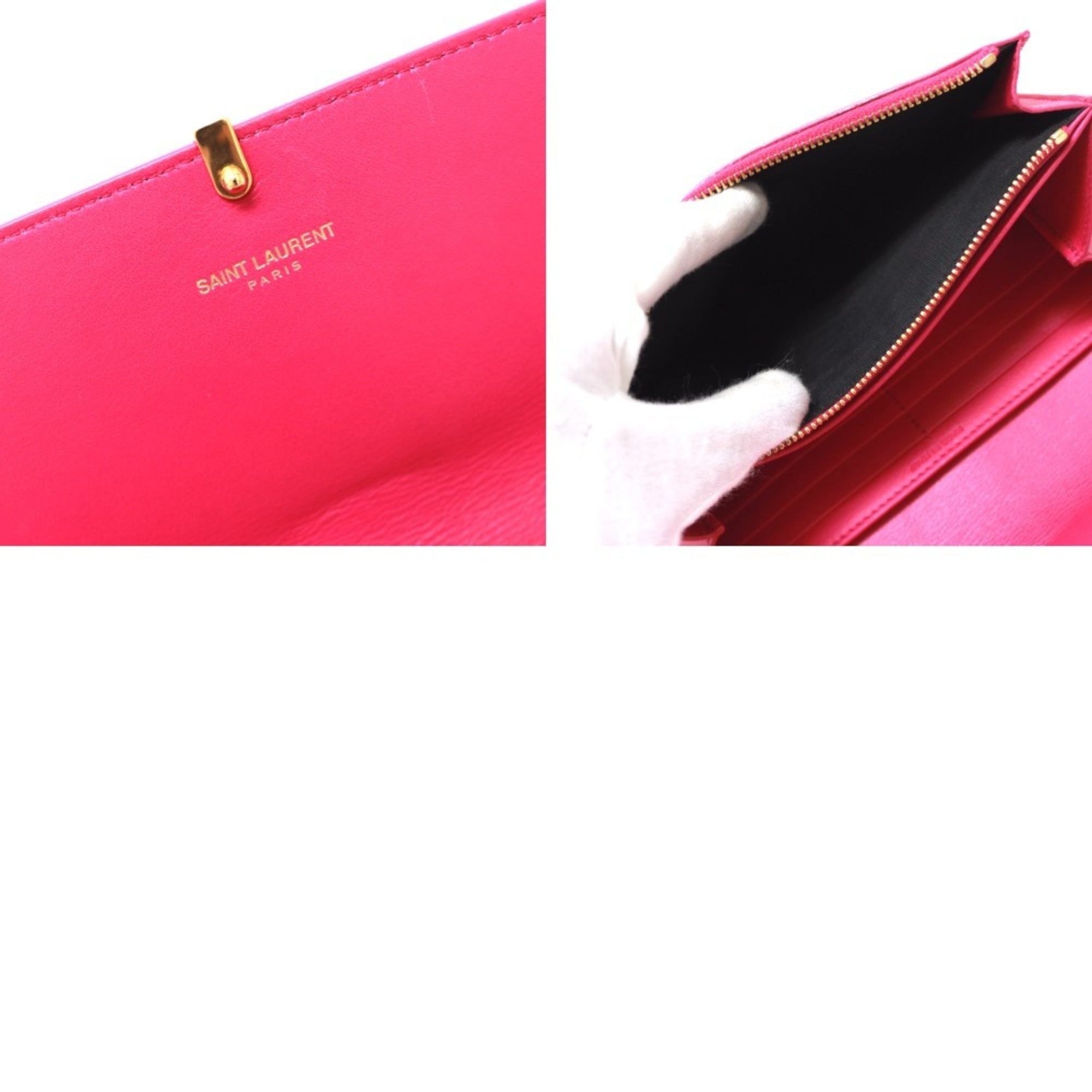 Yves Saint Laurent Yves Saint Laurent SAINT LAURENT PARIS 314995 Y-Line Flap Wallet, Leather, Women's, Pink Size ONE SIZE - 12 Thumbnail