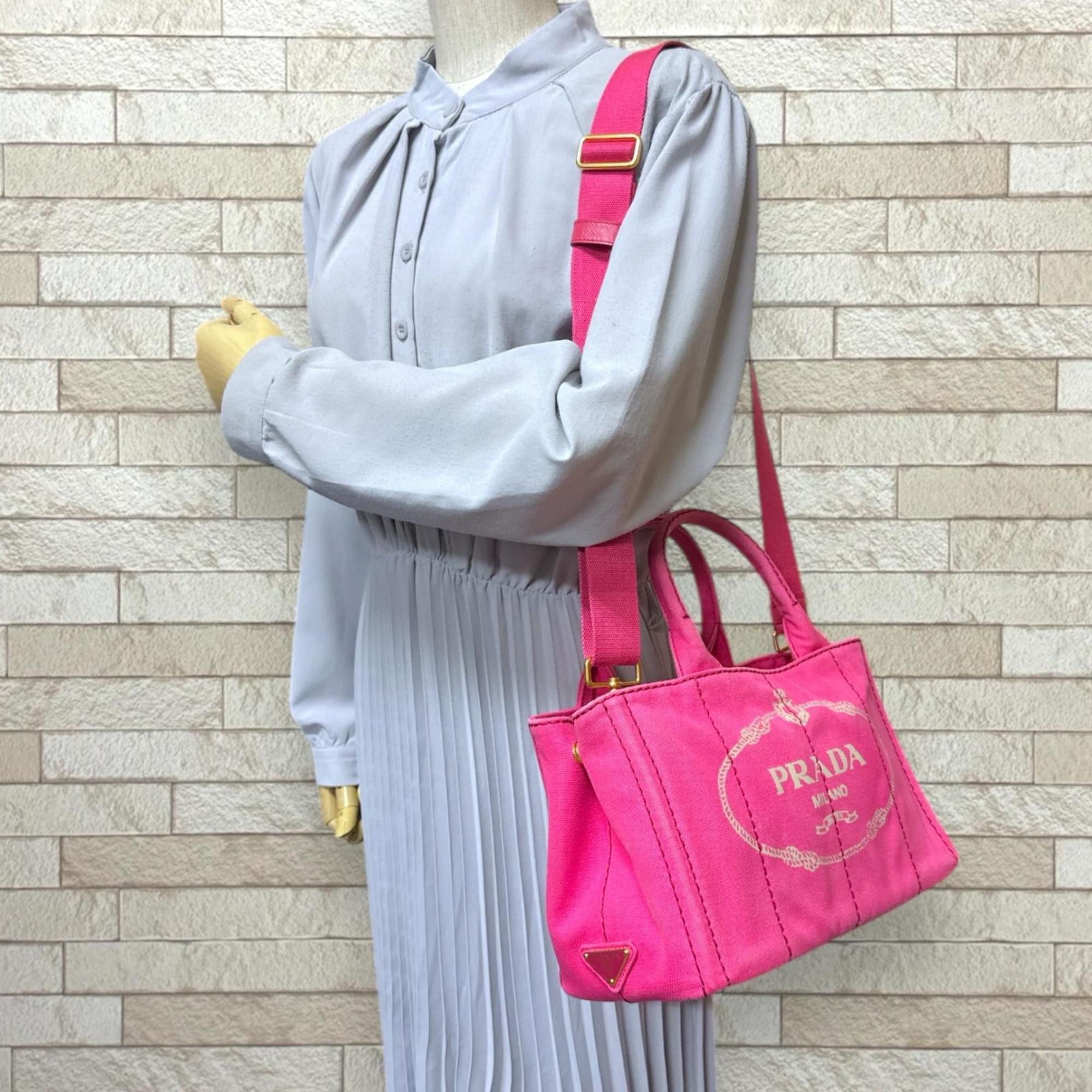 Prada Prada Canapa Tote SS Shoulder Bag Canvas 1BG439 Pink Women